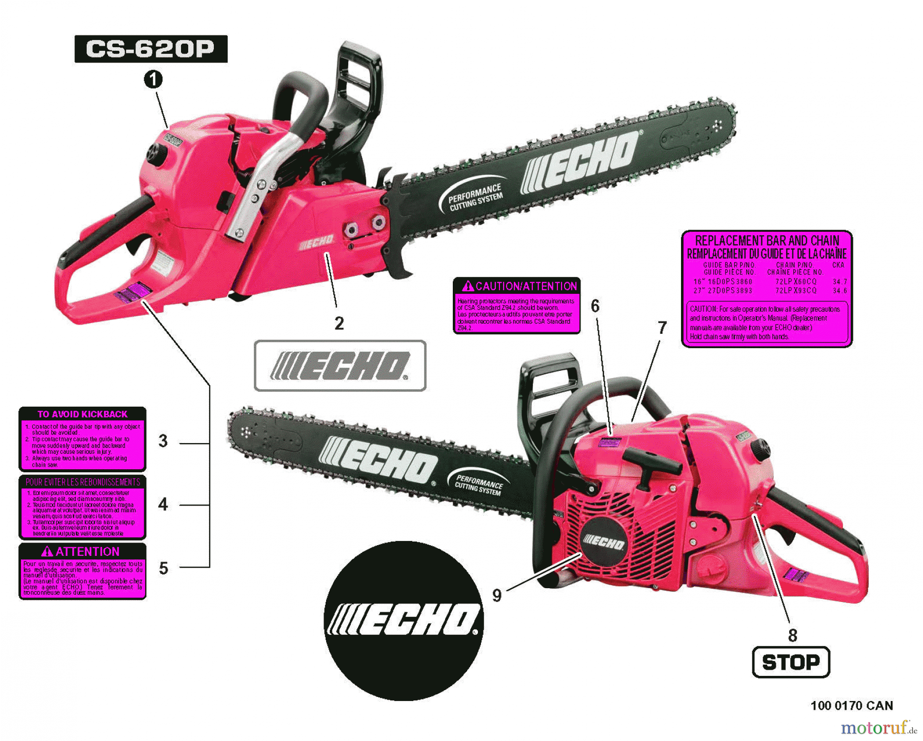 Echo Sägen, Kettensägen CS-620P - Echo Chainsaw, Labels