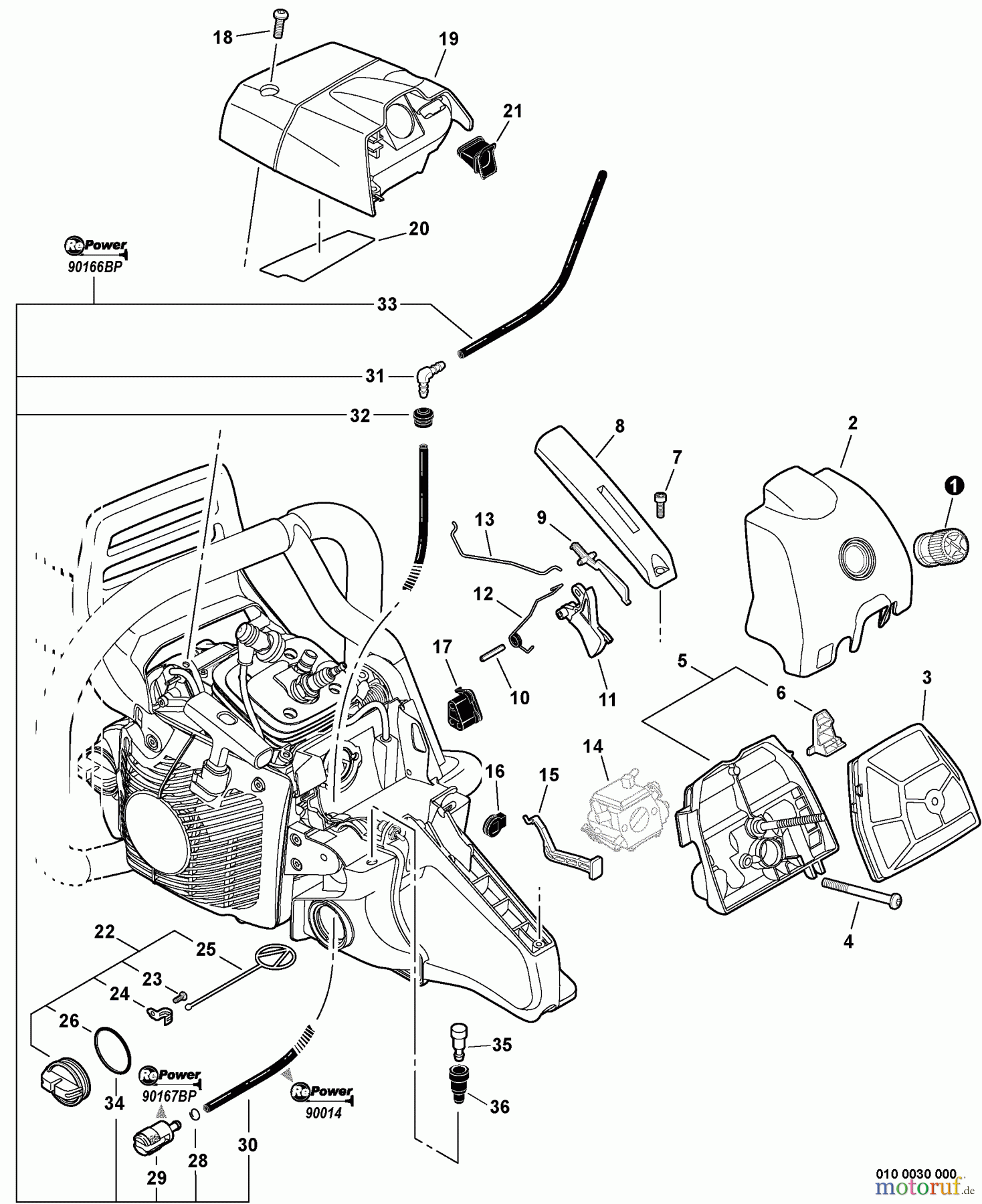 Echo Sägen, Kettensägen CS-620PW - Echo Chainsaw, Intake, Throttle Control, Fuel System