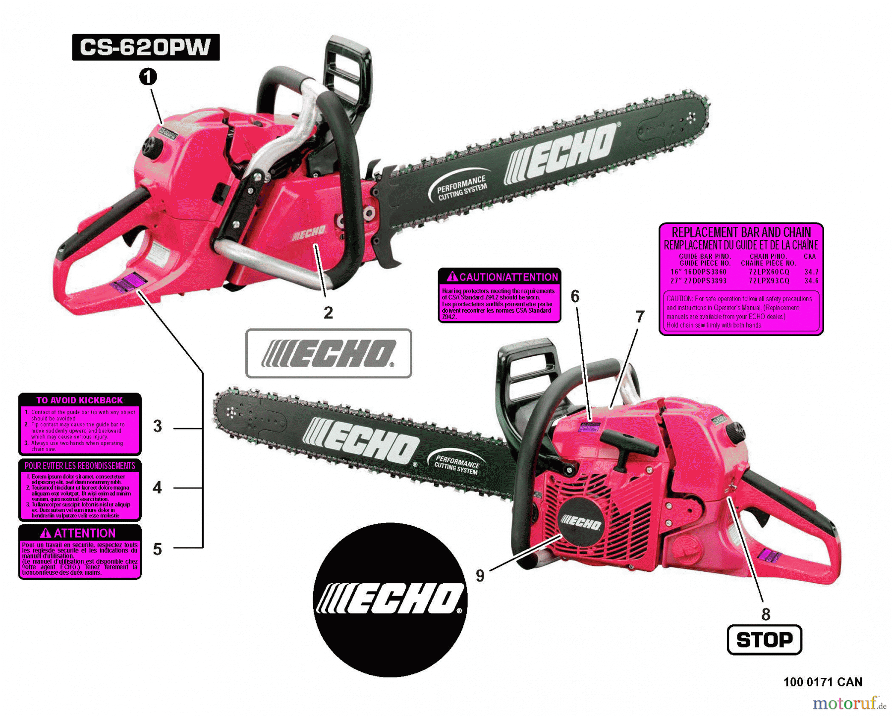  Echo Sägen, Kettensägen CS-620PW - Echo Chainsaw, Labels