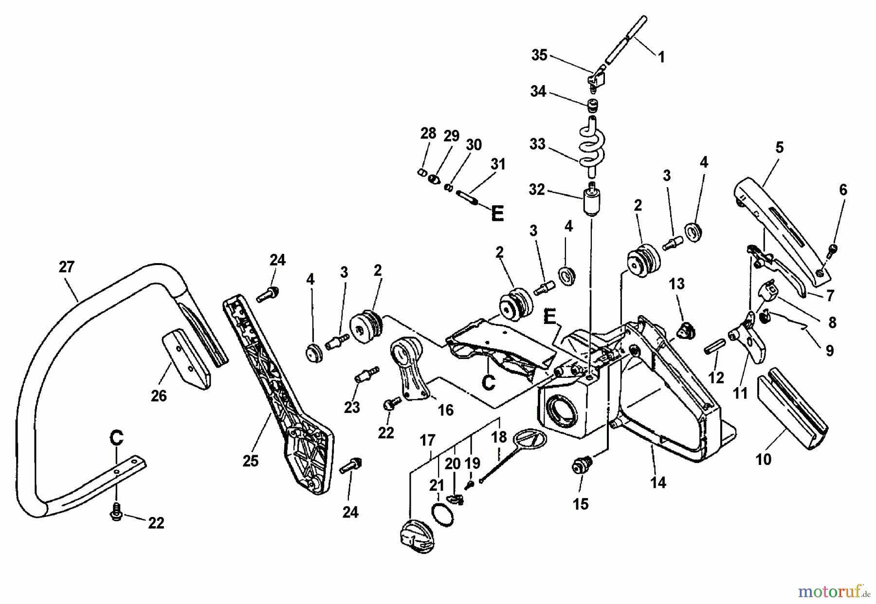 Echo Sägen, Kettensägen CS-6700 - Echo Chainsaw (Type 1E) Handles, Throttle Control, Fuel System