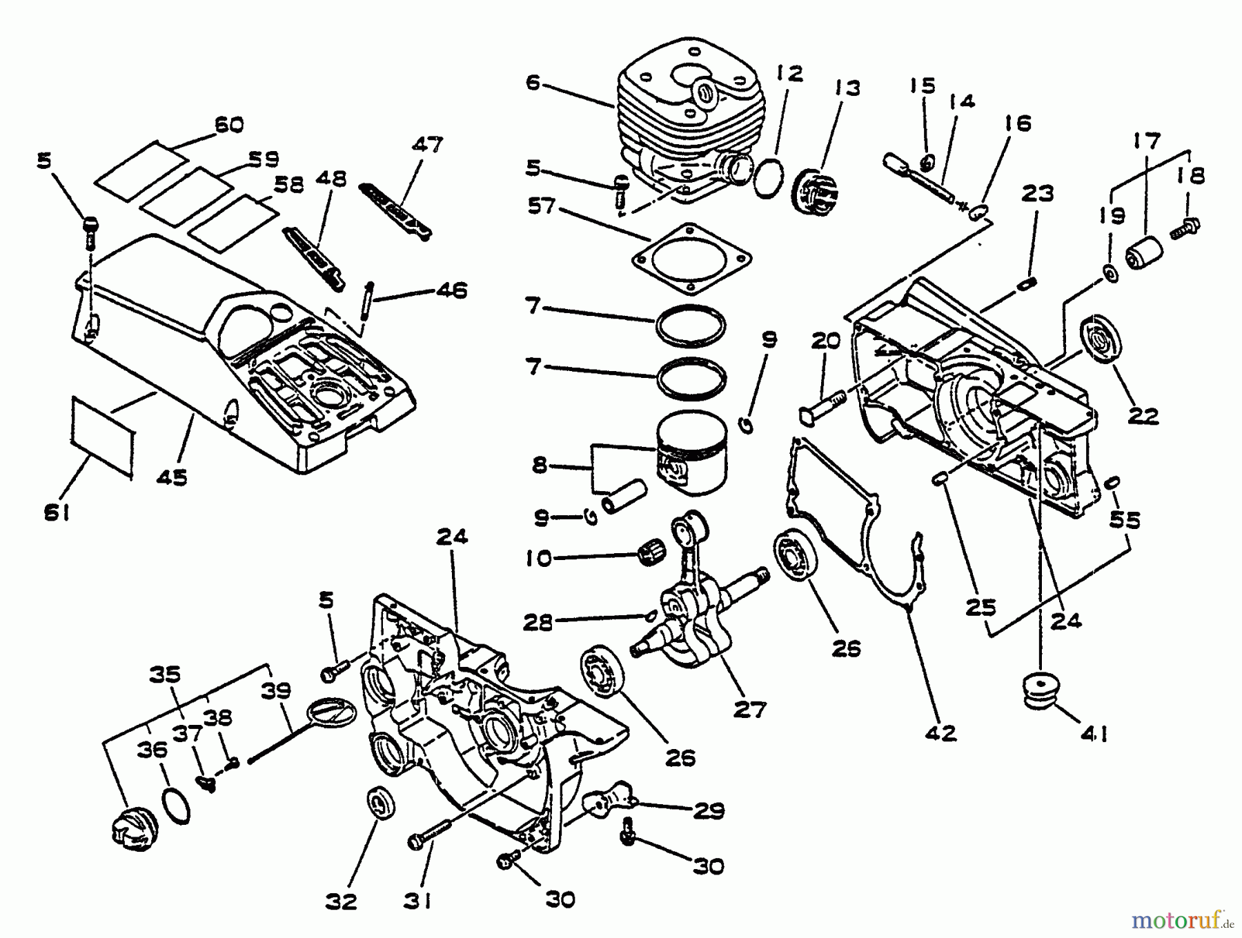 Echo Sägen, Kettensägen CS-6700 - Echo Chainsaw, S/N: 023378 - 031240 Engine, Handles, Internal, Crankcase