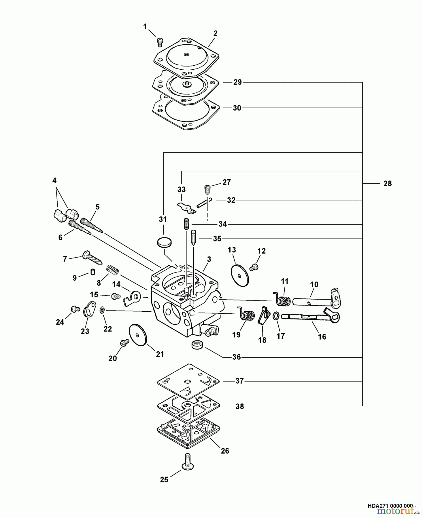 Echo Rettungssäge QV-680 - Echo Quick Vent Chain Saw, S/N: C03403001001 - C03403999999 Carburetor -- HDA-271