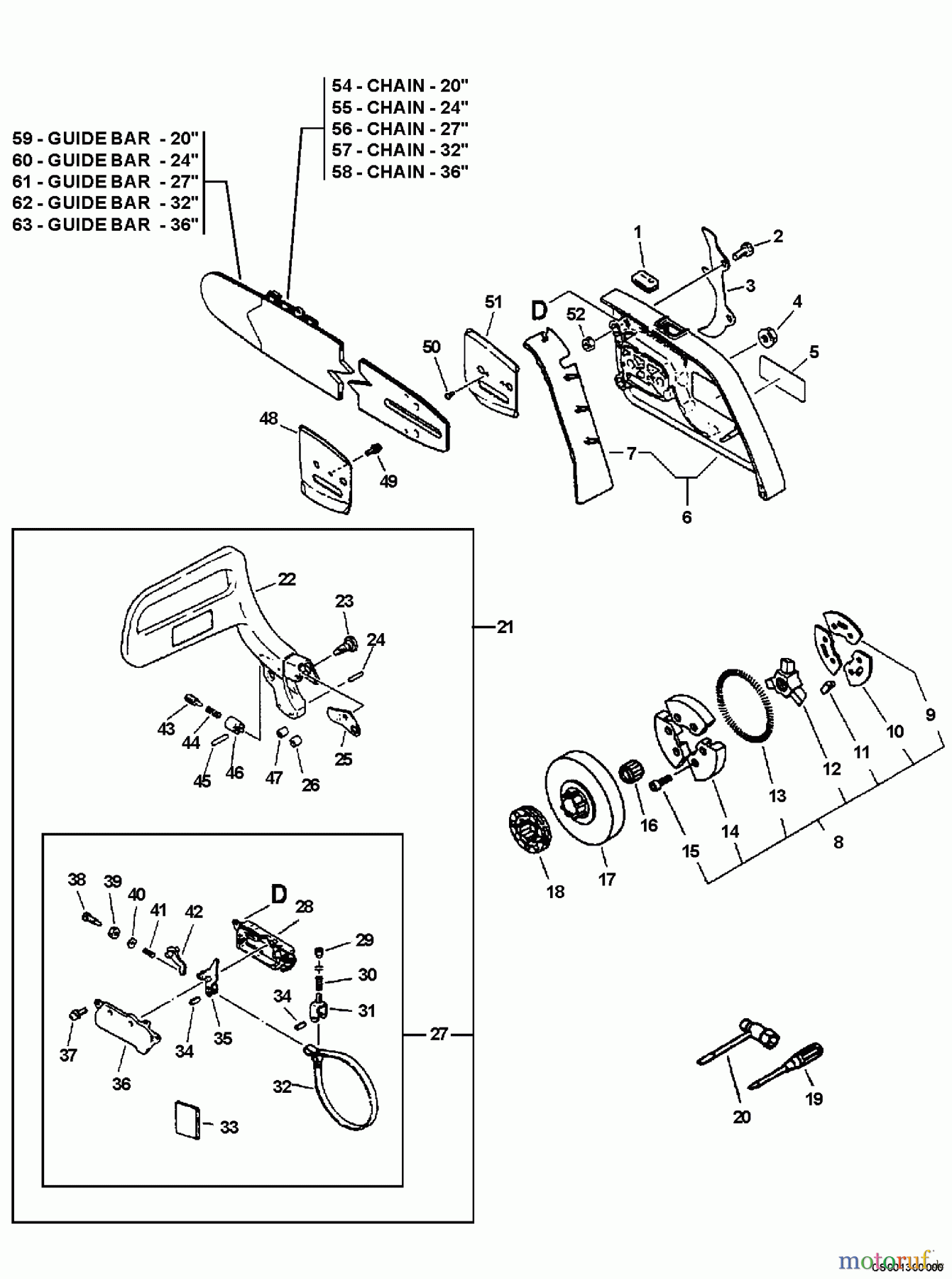 Echo Sägen, Kettensägen CS-8000 - Echo Chainsaw (Type 1E) Clutch, Cutting Attachment, Chain Brake