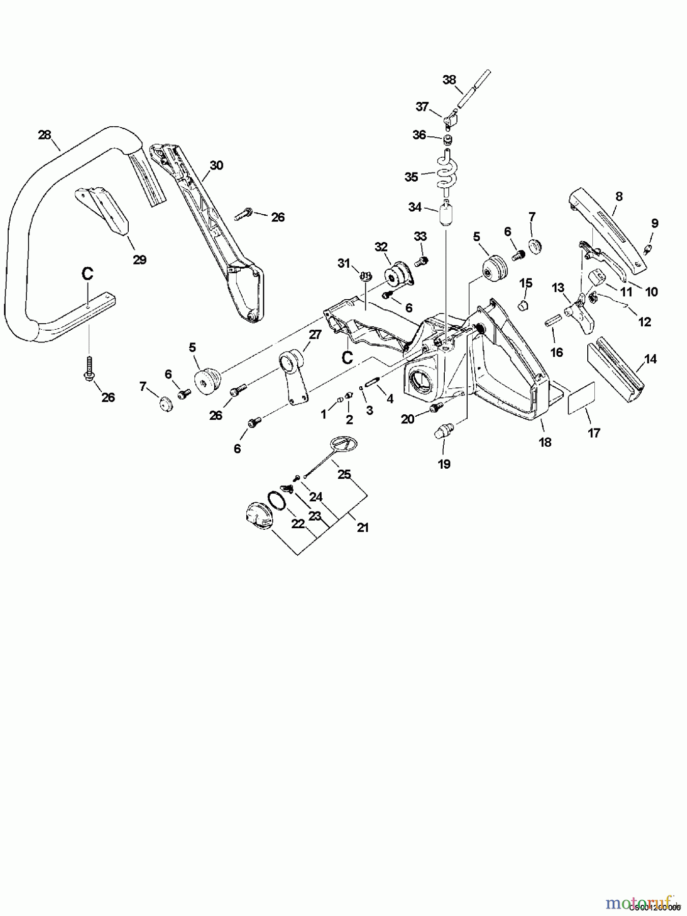 Echo Sägen, Kettensägen CS-8000 - Echo Chainsaw (Type 1E) Handles, Throttle Control, Fuel System