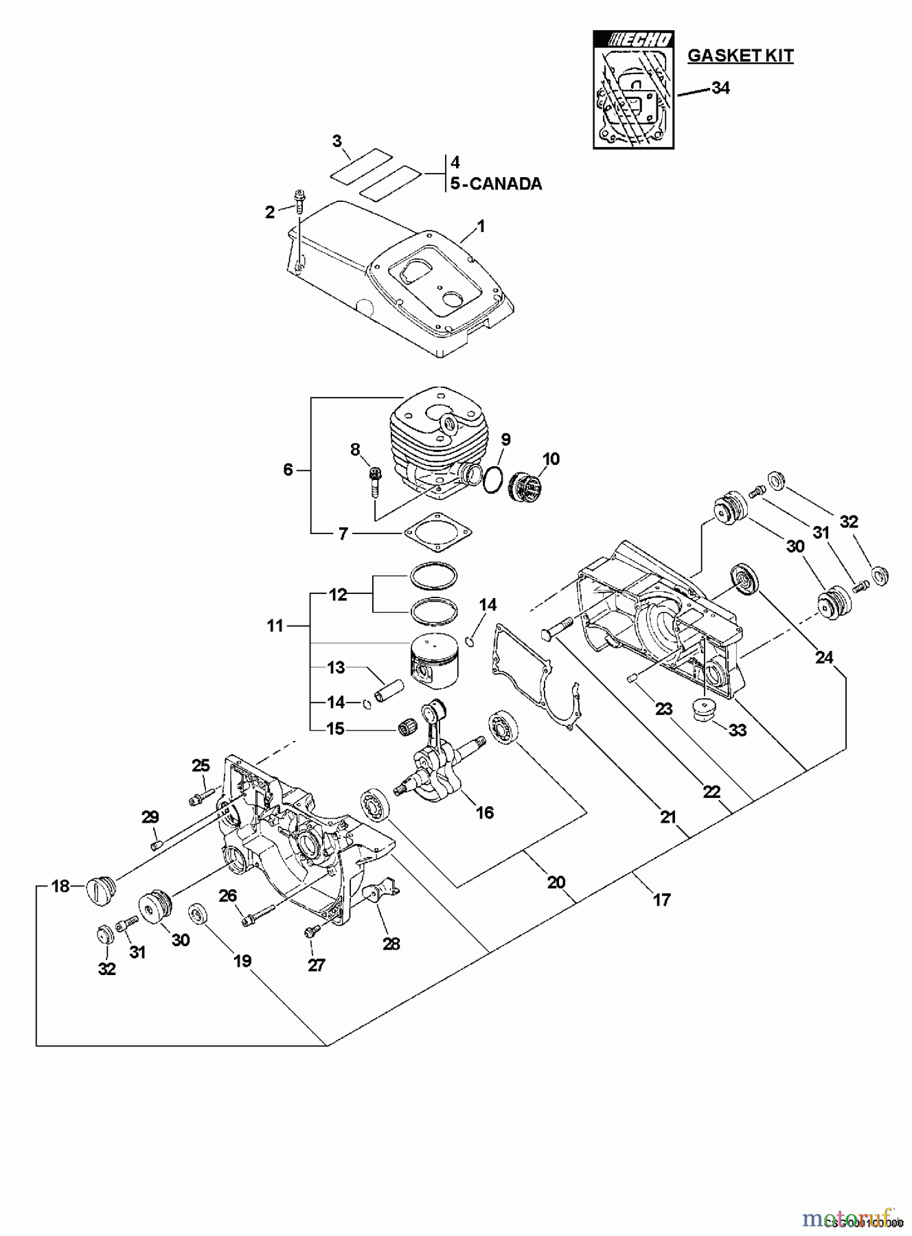 Echo Trennsägen CSG-670 - Echo Cut-Off Saw, S/N: 001001 - 999999 (Type 1E) Engine, Crankcase, Cylinder Cover