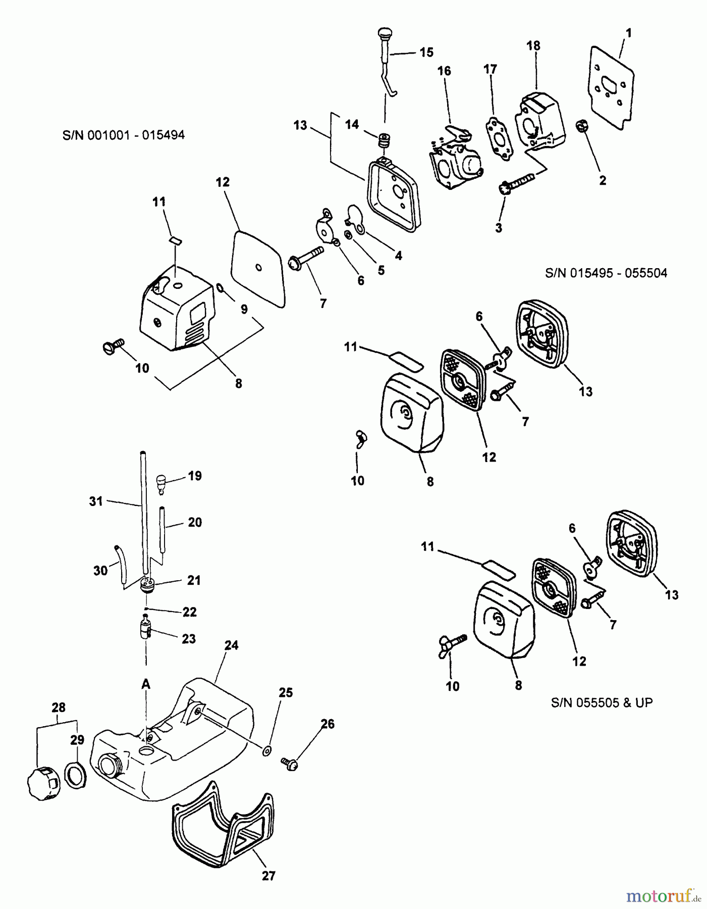 Echo Hochentaster PP-1200 - Echo Pole Saw / Pruner (Type 1) Intake, Air Filter, Fuel System
