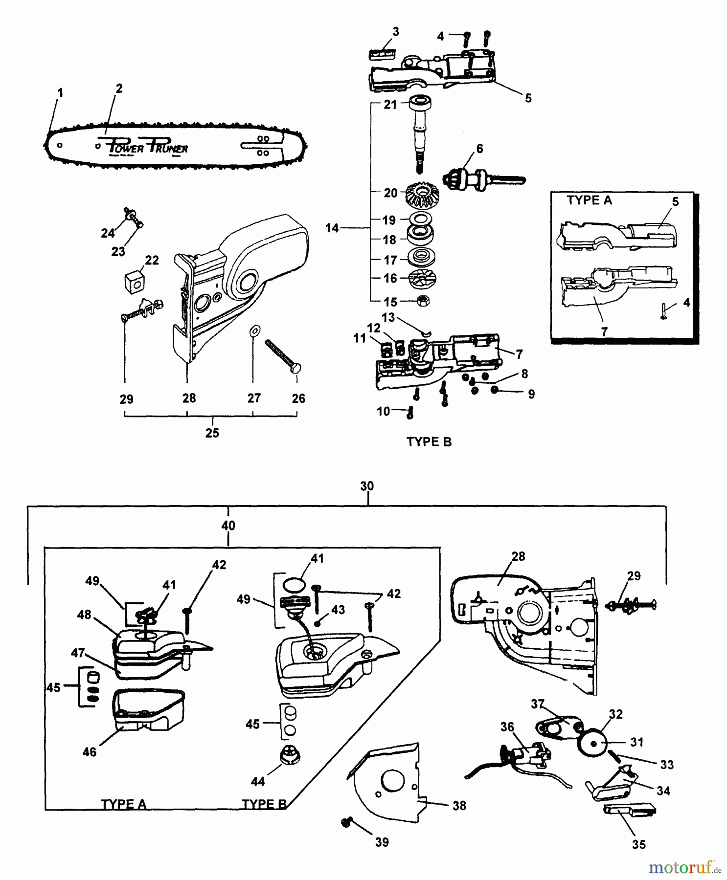 Echo Hochentaster PP-1400 - Echo Pole Saw / Pruner (Type 1) Gearcase, Oiler Asy, Guide Bar, Chain