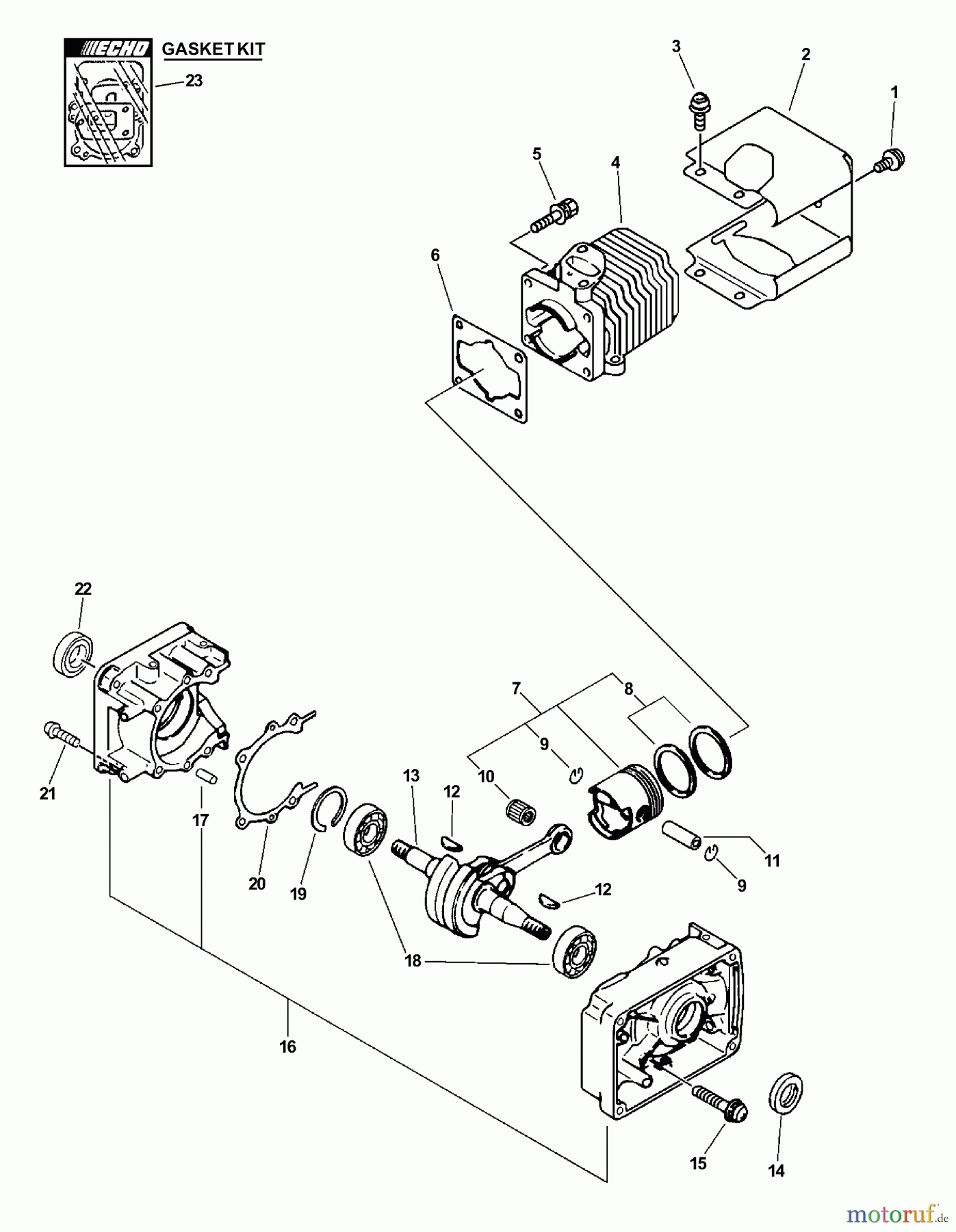 Echo Bläser / Sauger / Häcksler / Mulchgeräte PB-211 - Echo Hand Held Blower, S/N: 02001001 - 02999999 Engine, Crankcase, Cylinder Cover