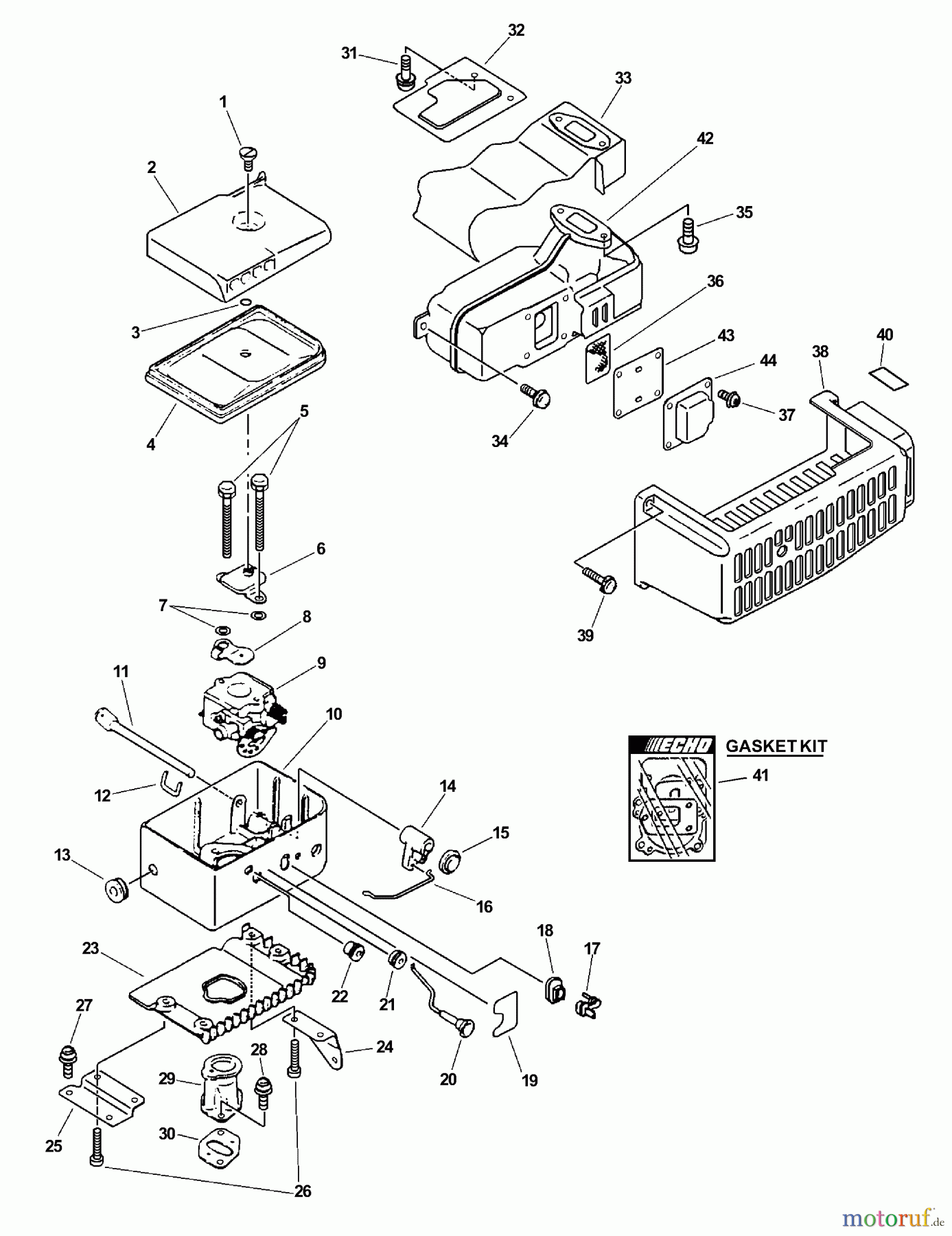 Echo Bläser / Sauger / Häcksler / Mulchgeräte PB-211 - Echo Hand Held Blower, S/N: 02001001 - 02999999 Intake, Exhaust