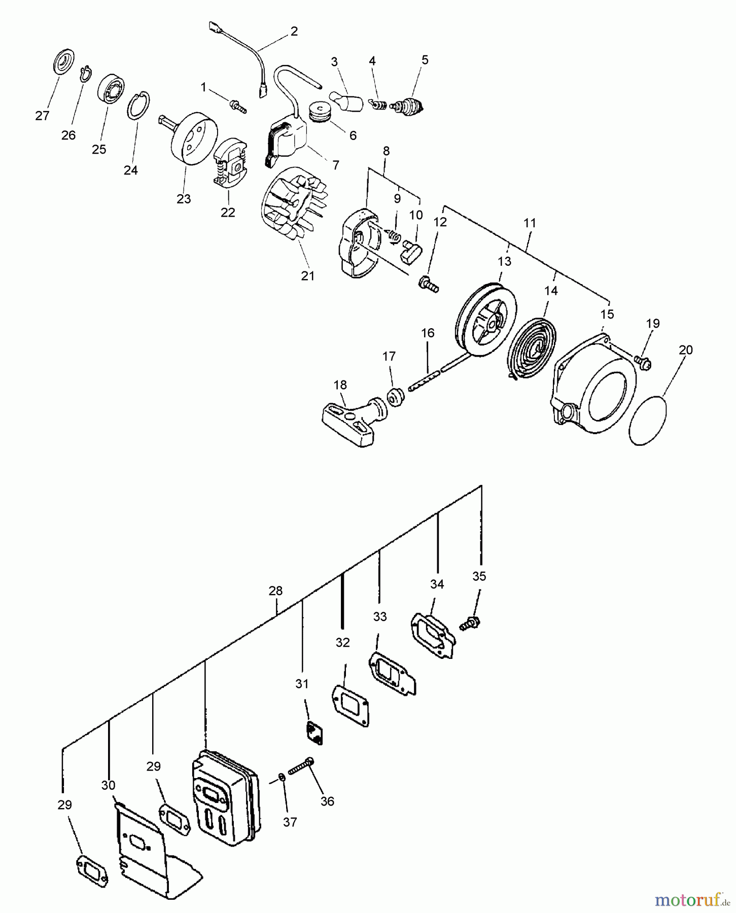  Echo Hochentaster PPF-2100 - Echo Pole Saw / Pruner, S/N: 001001 - 506099 (Type 1E) Ignition, Starter, Clutch, Muffler
