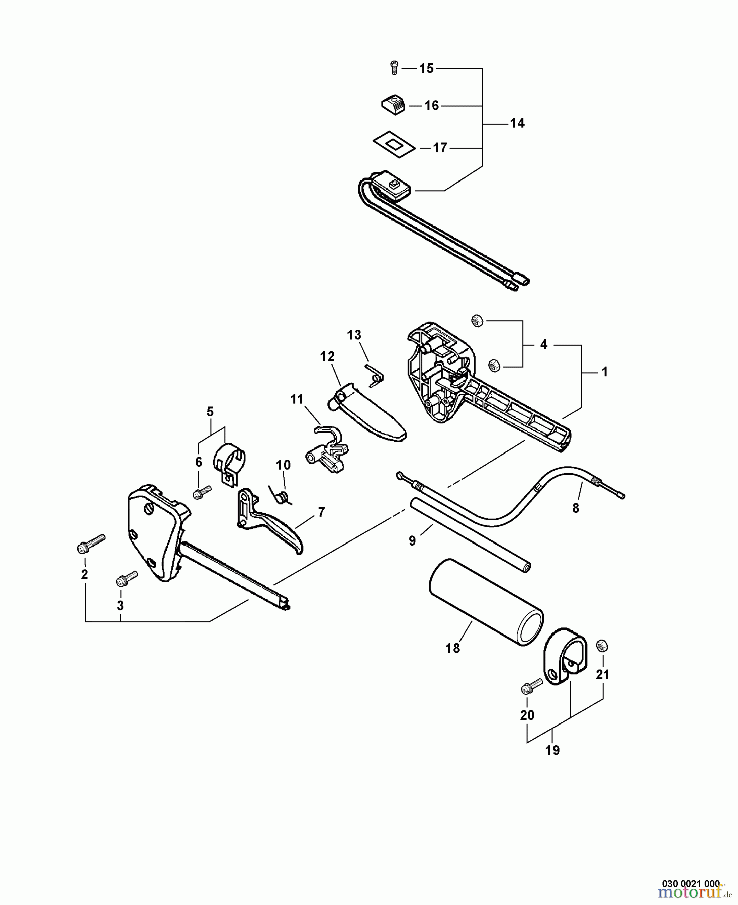 Echo Hochentaster PPF-210 - Echo Pole Saw / Pruner, S/N: 07001001 - 07999999 Control Handle, Throttle Cable, Ignition Switch