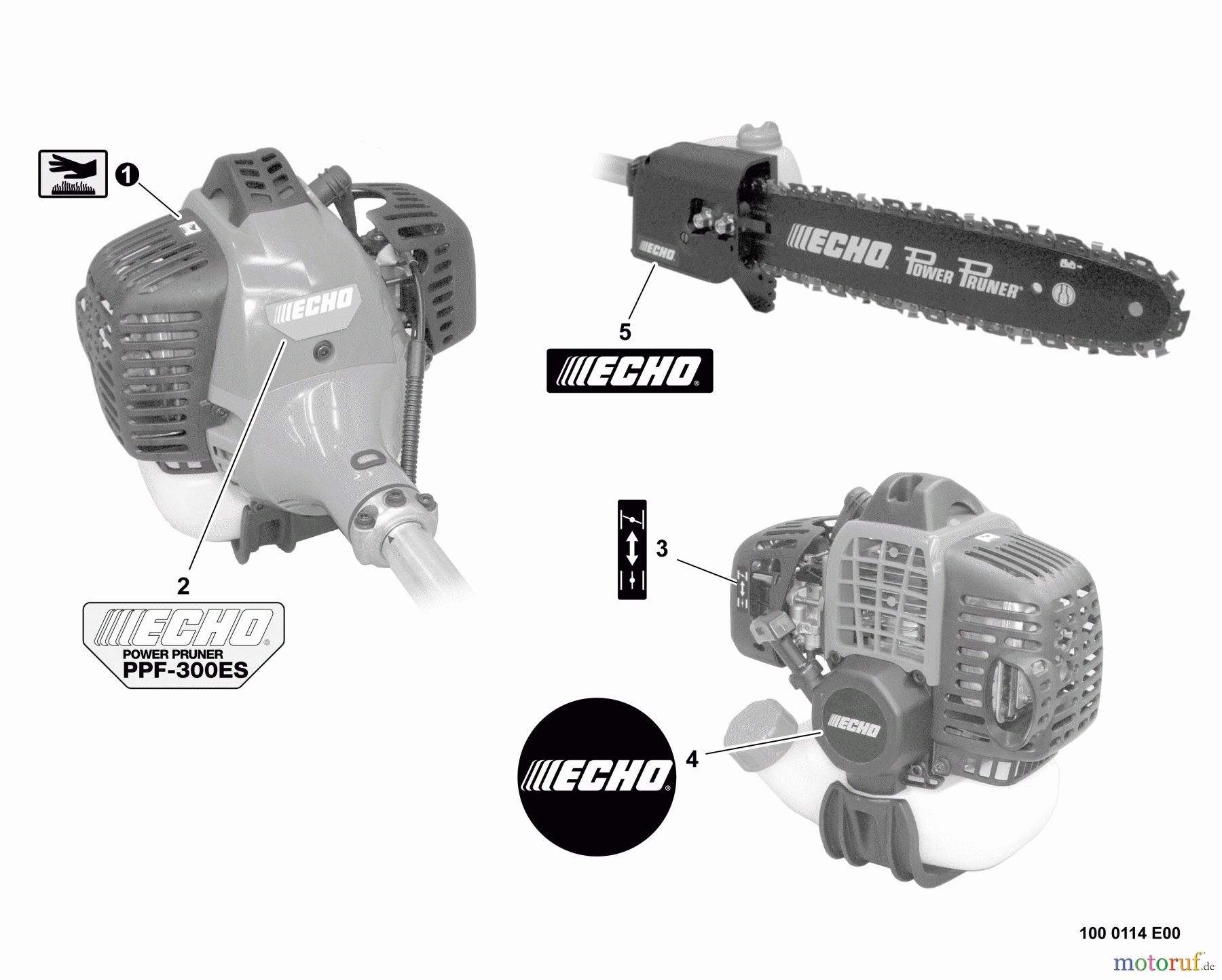Echo Hochentaster PPF-300ES - Echo Pole Saw / Pruner, S/N: E06537001001 - E06537999999 Labels