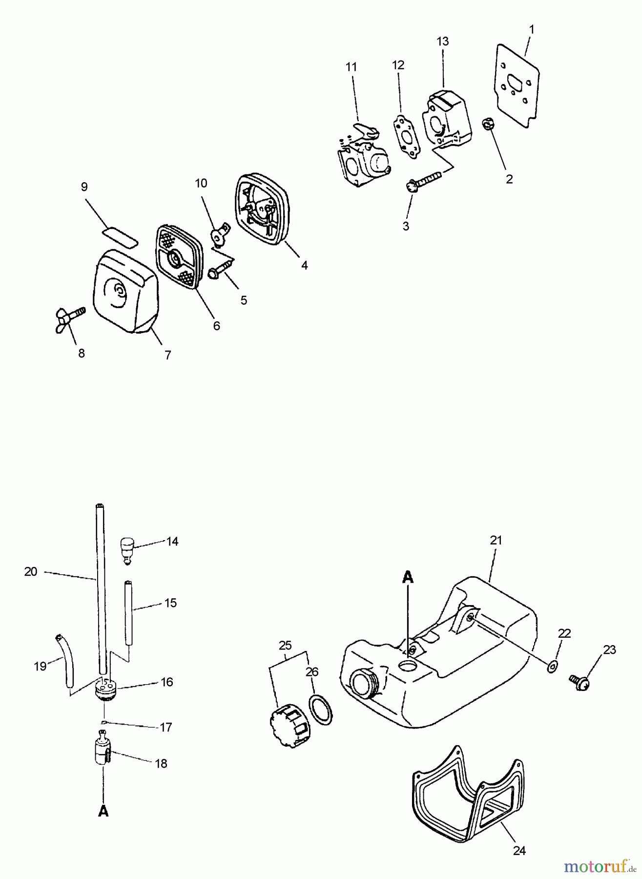 Echo Hochentaster PPFD-2400 - Echo Pole Saw / Pruner, S/N: 001001 - 501000 (Type 1E) Intake, Air Filter, Fuel System
