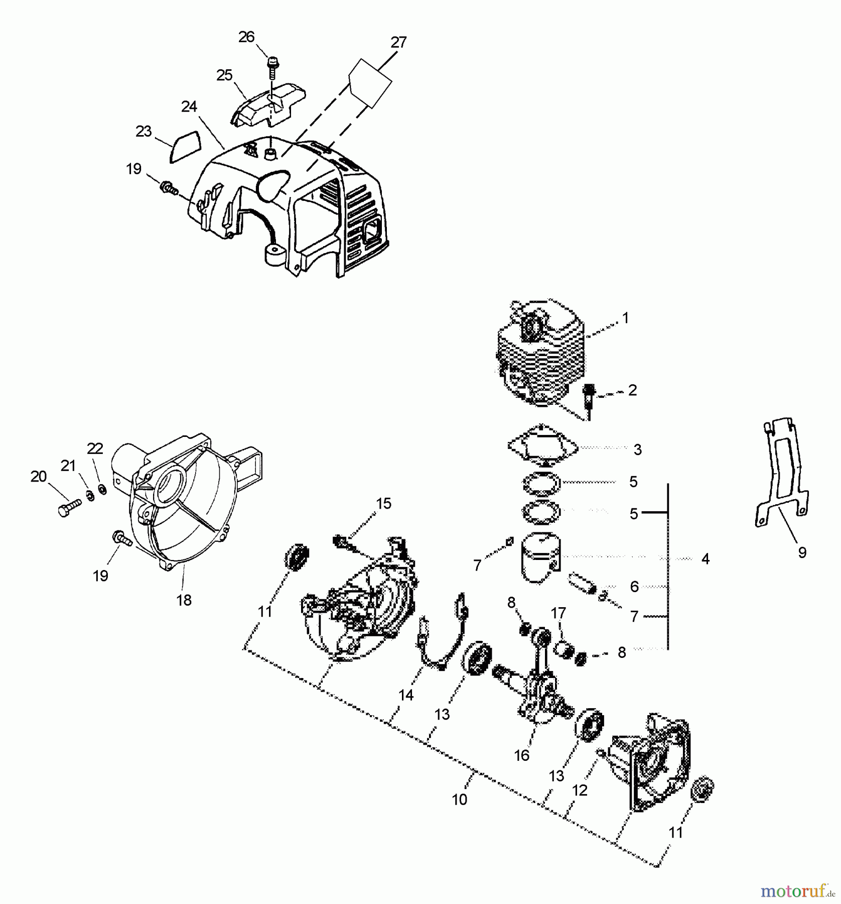  Echo Hochentaster PPFD-2400 - Echo Pole Saw / Pruner, S/N: 001001 - 501000 (Type 1E) Crankcase, Engine, Engine Cover, Fan Case