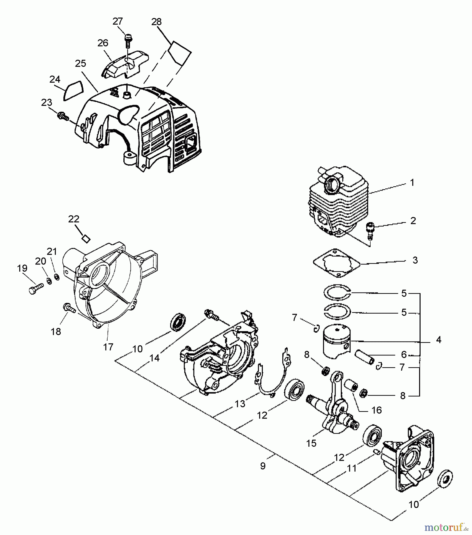 Echo Hochentaster PPSR-2122 - Echo Pole Saw / Pruner, S/N: 001001 - 504999 (Type 1E) Crankcase, Engine, Engine Cover, Fan Case