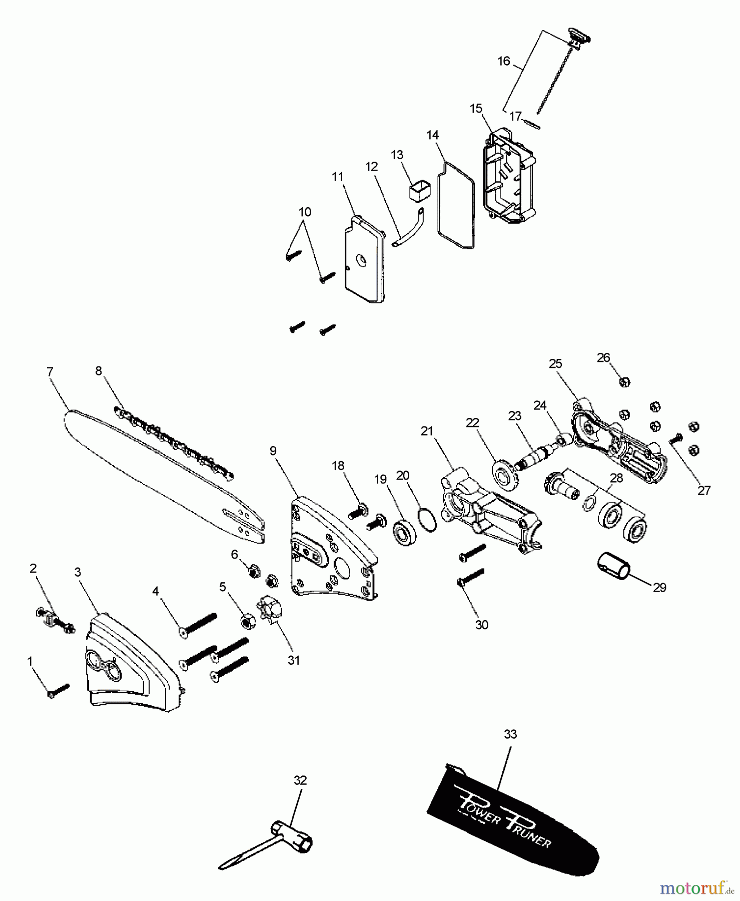 Echo Hochentaster PPSR-2122 - Echo Pole Saw / Pruner, S/N: 001001 - 504999 (Type 1E) Gearcase, Guide Bar, Saw Chain, Oiler, Tools