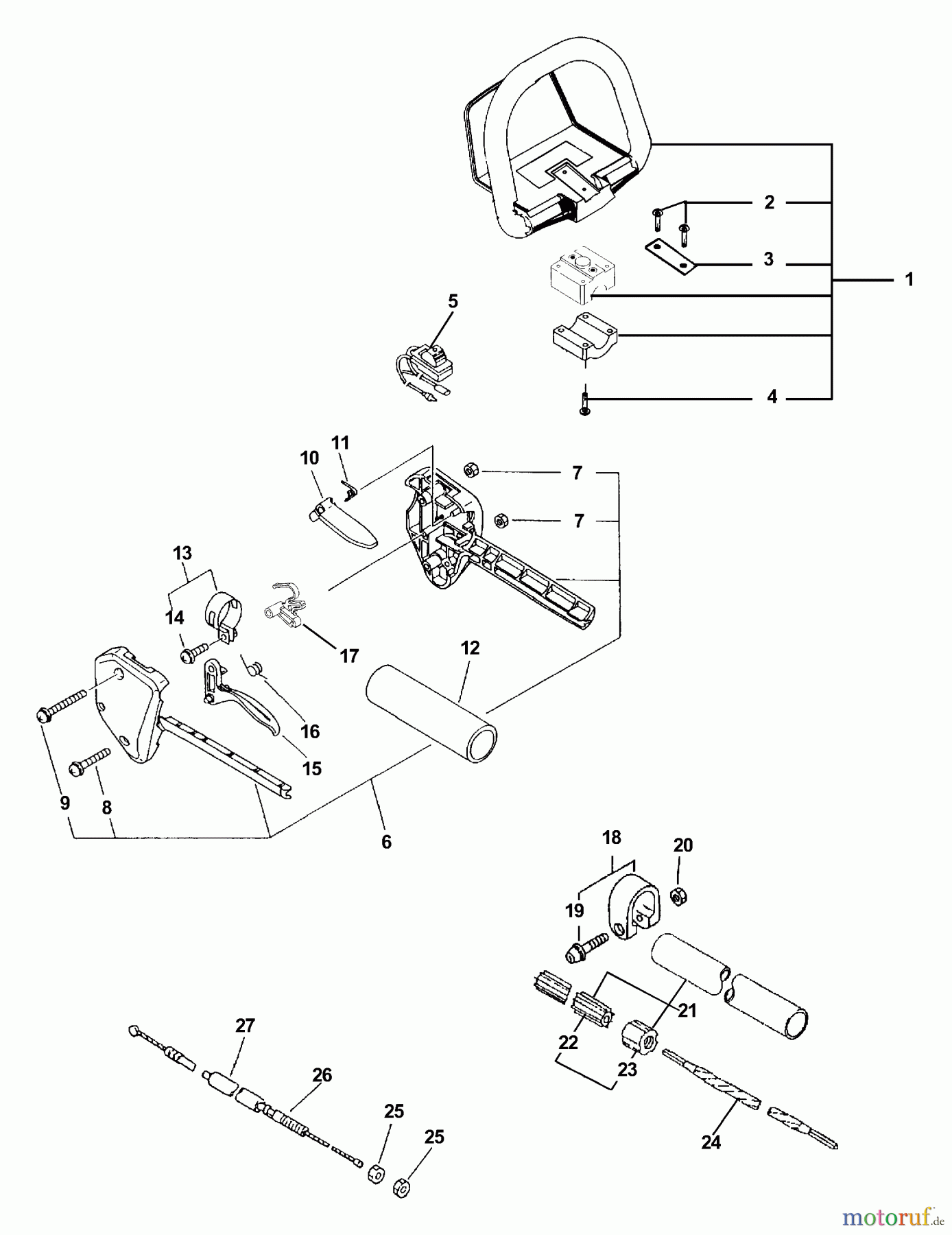 Echo Hochentaster PPSR-2433 - Echo Pole Saw / Pruner, S/N: 504000 - 999999 (Type 1E) Driveshaft, Handles, Ignition Switch, Throttle
