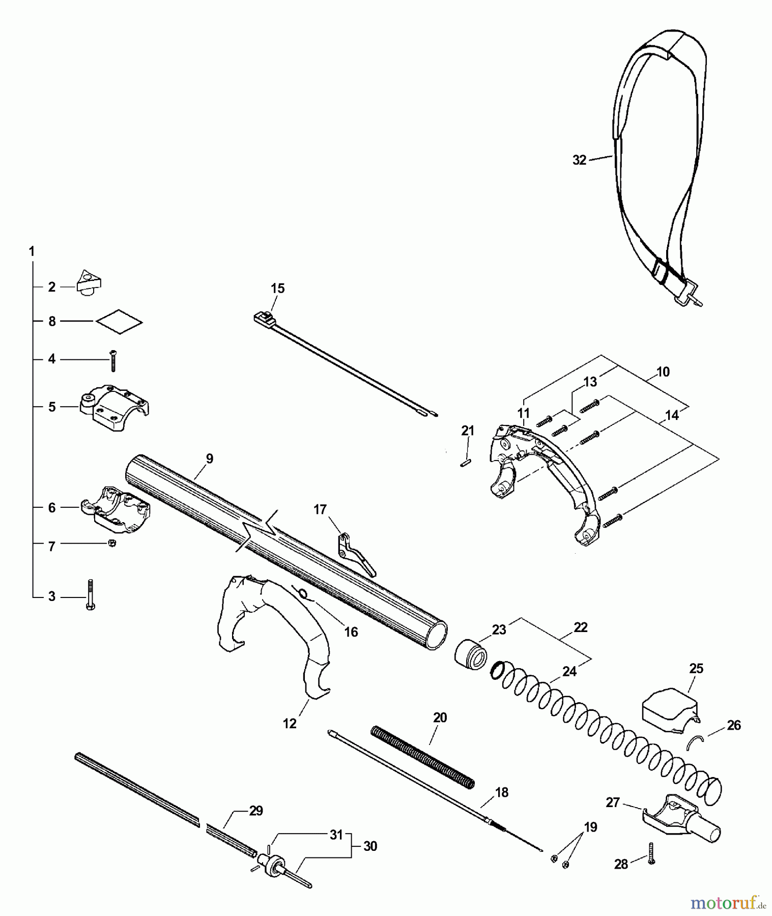 Echo Hochentaster PPT-2100 - Echo Pole Saw / Pruner (Type 1E) Handle, Ignition Switch, Throttle Cable, Driveshaft S/N: 001001 - 503549