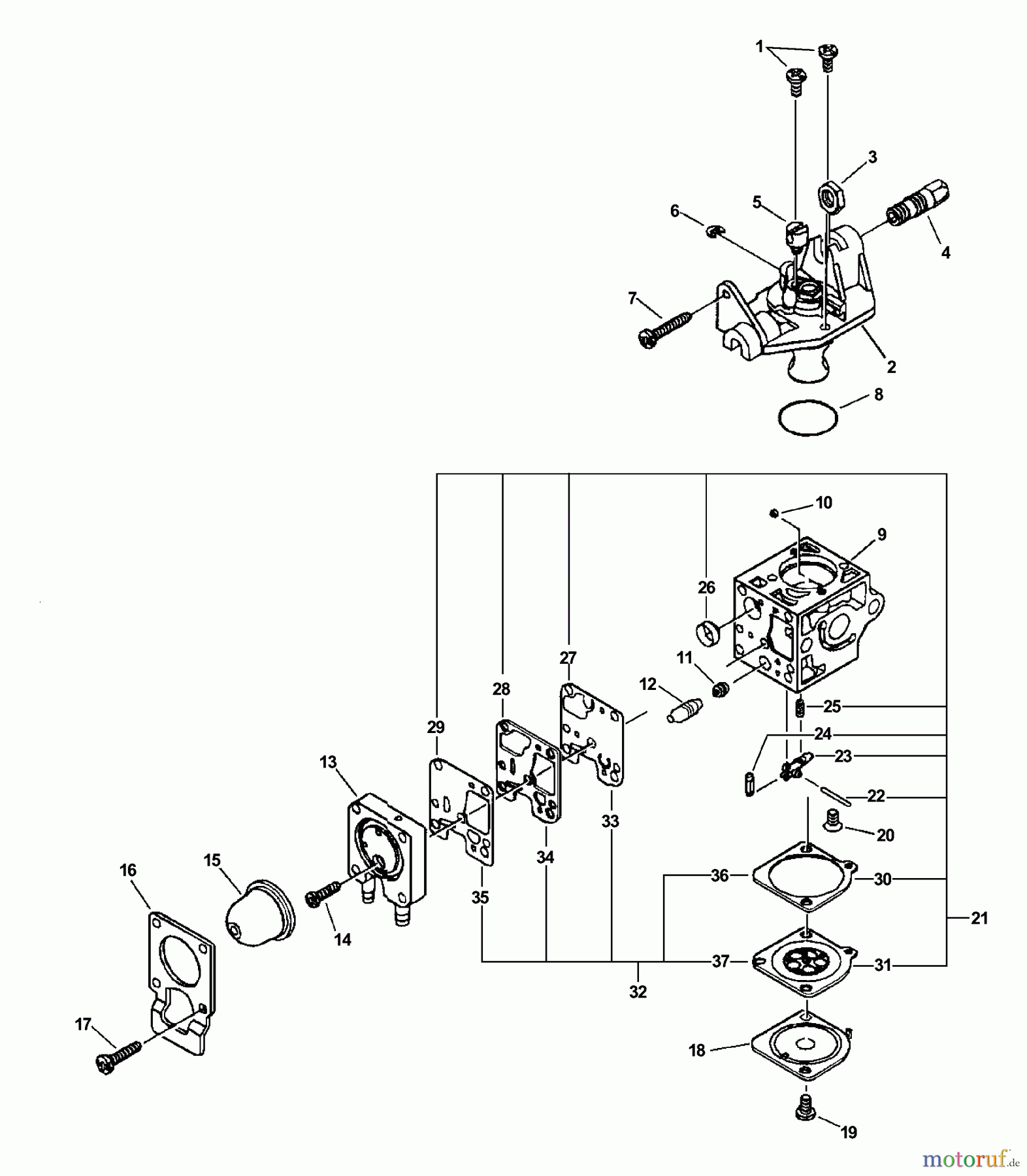  Echo Hochentaster PPT-231 - Echo Pole Saw / Pruner, S/N: 02001001 - 02999999 Carburetor -- RB-K57B