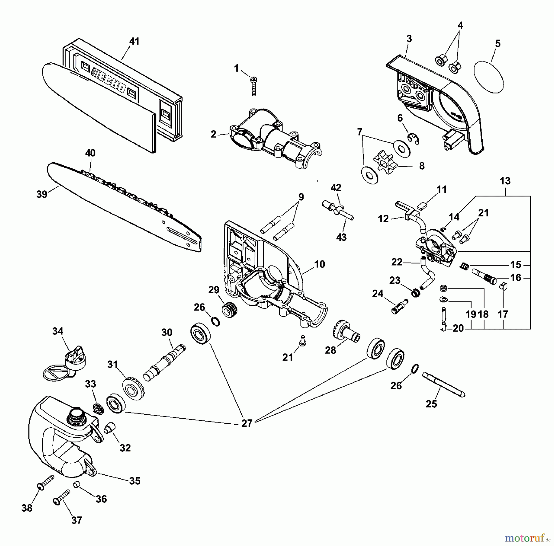 Echo Hochentaster PPT-231 - Echo Pole Saw / Pruner, S/N: 02001001 - 02999999 Gear Case, Bar, Chain