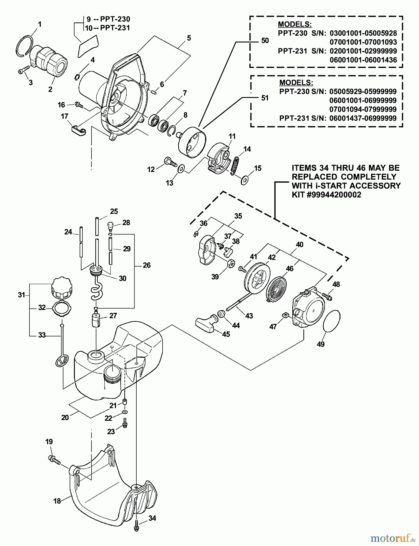  Echo Hochentaster PPT-231 - Echo Pole Saw / Pruner, S/N: 02001001 - 02999999 Fancase, Clutch, Fuel System, Starter