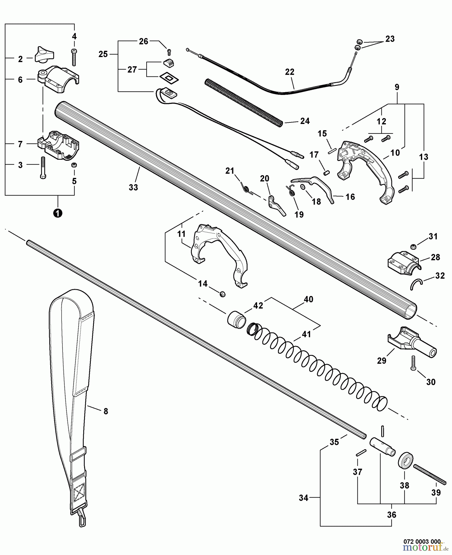 Echo Hochentaster PPT-260 - Echo Pole Saw / Pruner, S/N: E09113001001 - E09113999999 Main Pipe -- Lower, Control Handle, Throttle Cable, Shoulder Strap