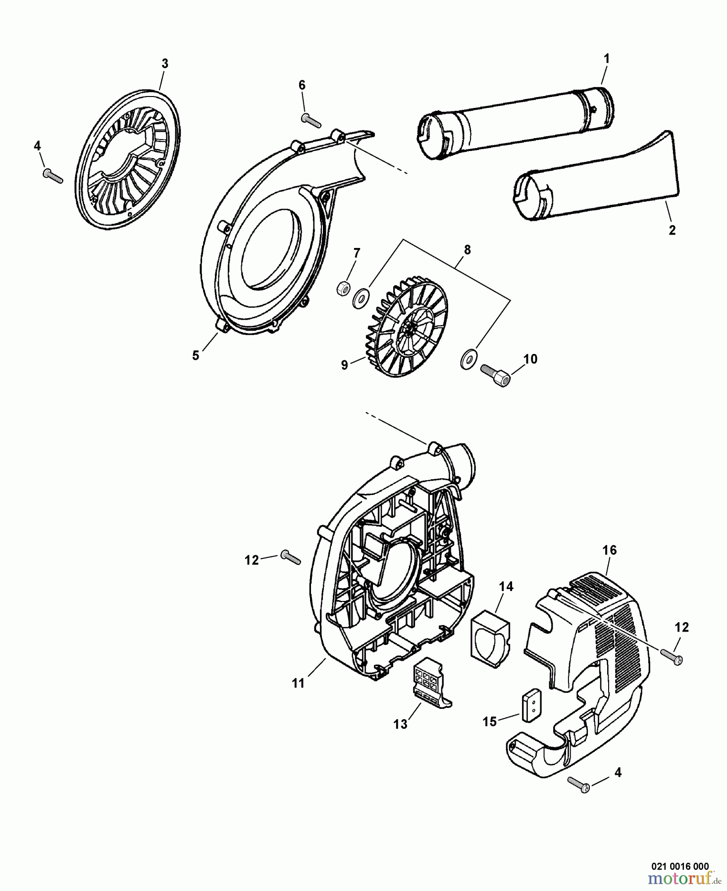 Echo Bläser / Sauger / Häcksler / Mulchgeräte PB-231LN - Echo Hand Held Blower, S/N: P05711001001 - P05711999999 Fan Case, Engine Cover, Blower Pipes