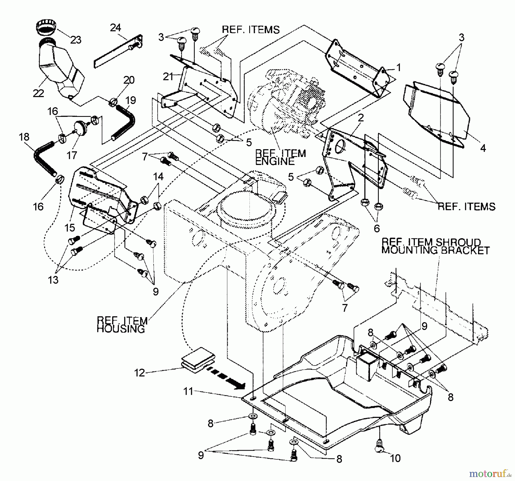 Echo Schneefräsen ST-5000E - Echo Snow Thrower, 1998 Model (Type 1E) Frame Components