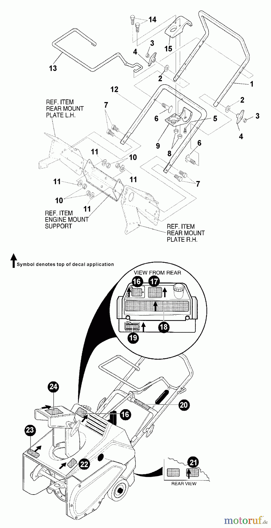 Echo Schneefräsen ST-5000E - Echo Snow Thrower, 1998 Model (Type 1E) Handle Assembly, Decals