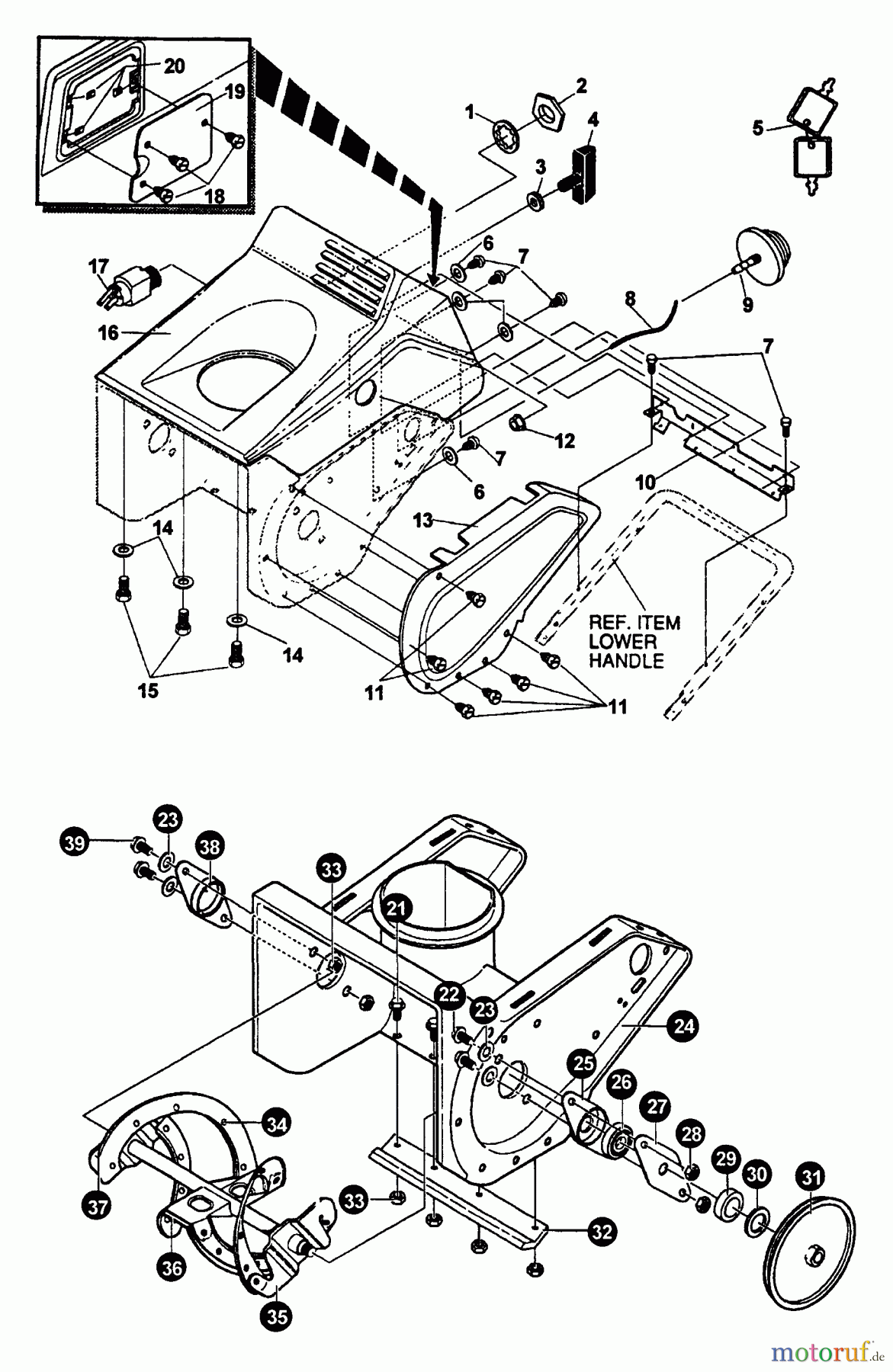 Echo Schneefräsen ST-5000E - Echo Snow Thrower, S/N: 001001 - 001456 Primer, Stop Switch, Belt Cover, Frame, Auger, Scraper