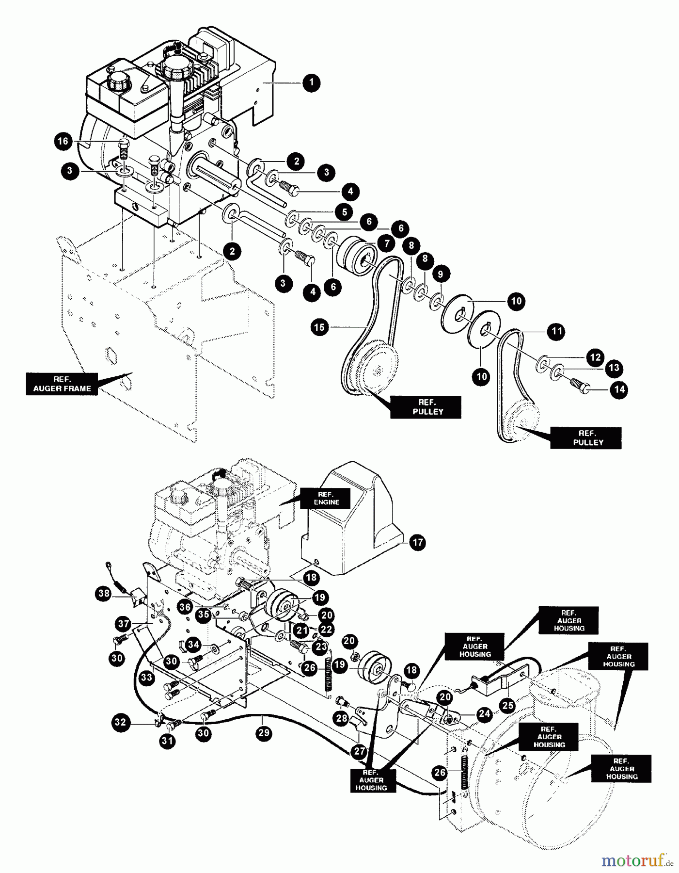 Echo Schneefräsen ST-5024 - Echo Snow Thrower (Type 1E) Engine, Belts, Pulleys, Cover, Cable