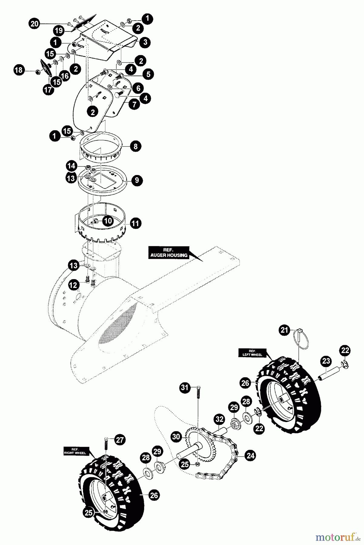 Echo Schneefräsen ST-8027 - Echo Snow Thrower Chute Assembly, Wheels, Axle