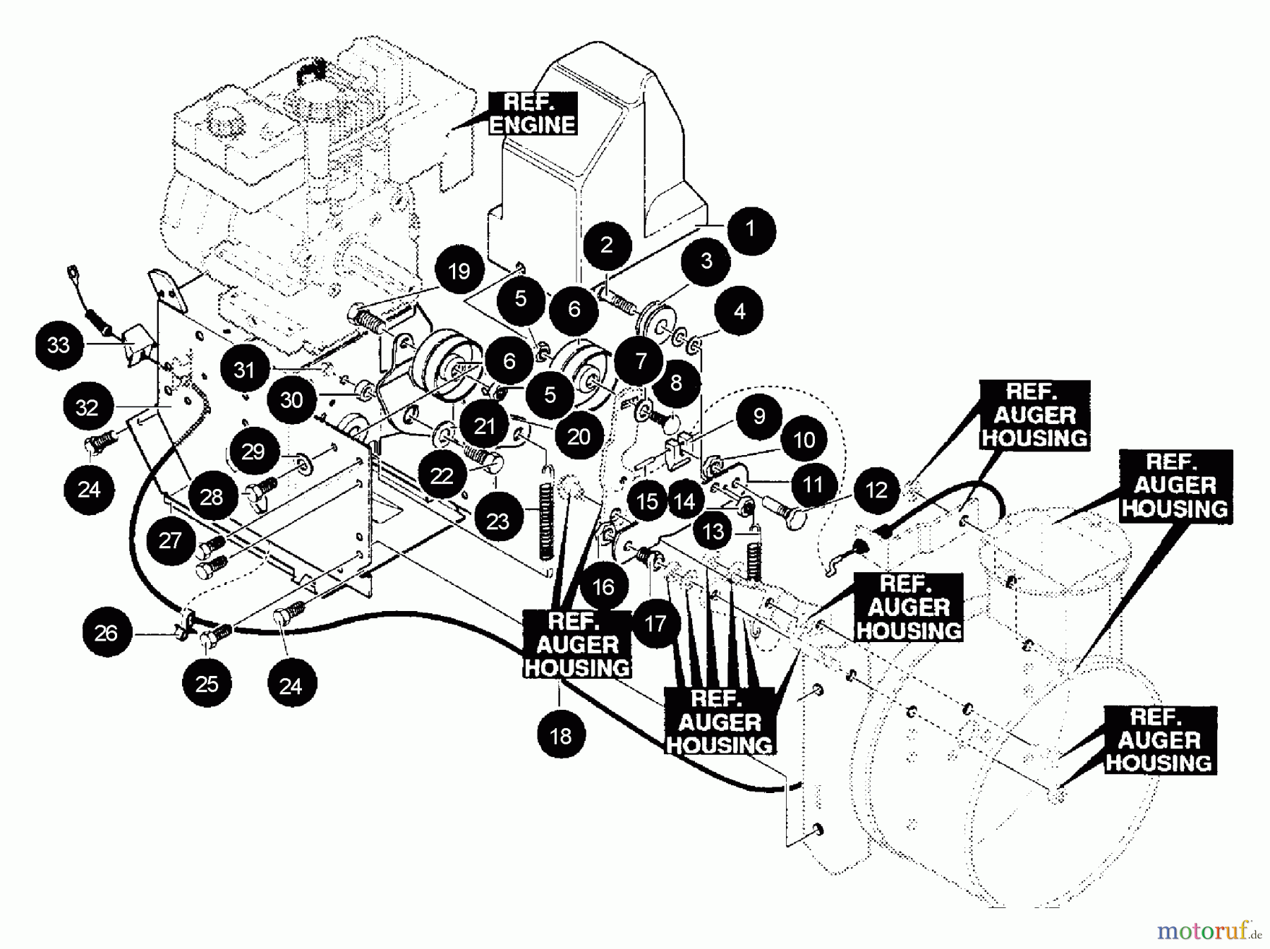 Echo Schneefräsen ST-8027 - Echo Snow Thrower Frame Assembly, Belt Cover, Idler Pulleys, Cable