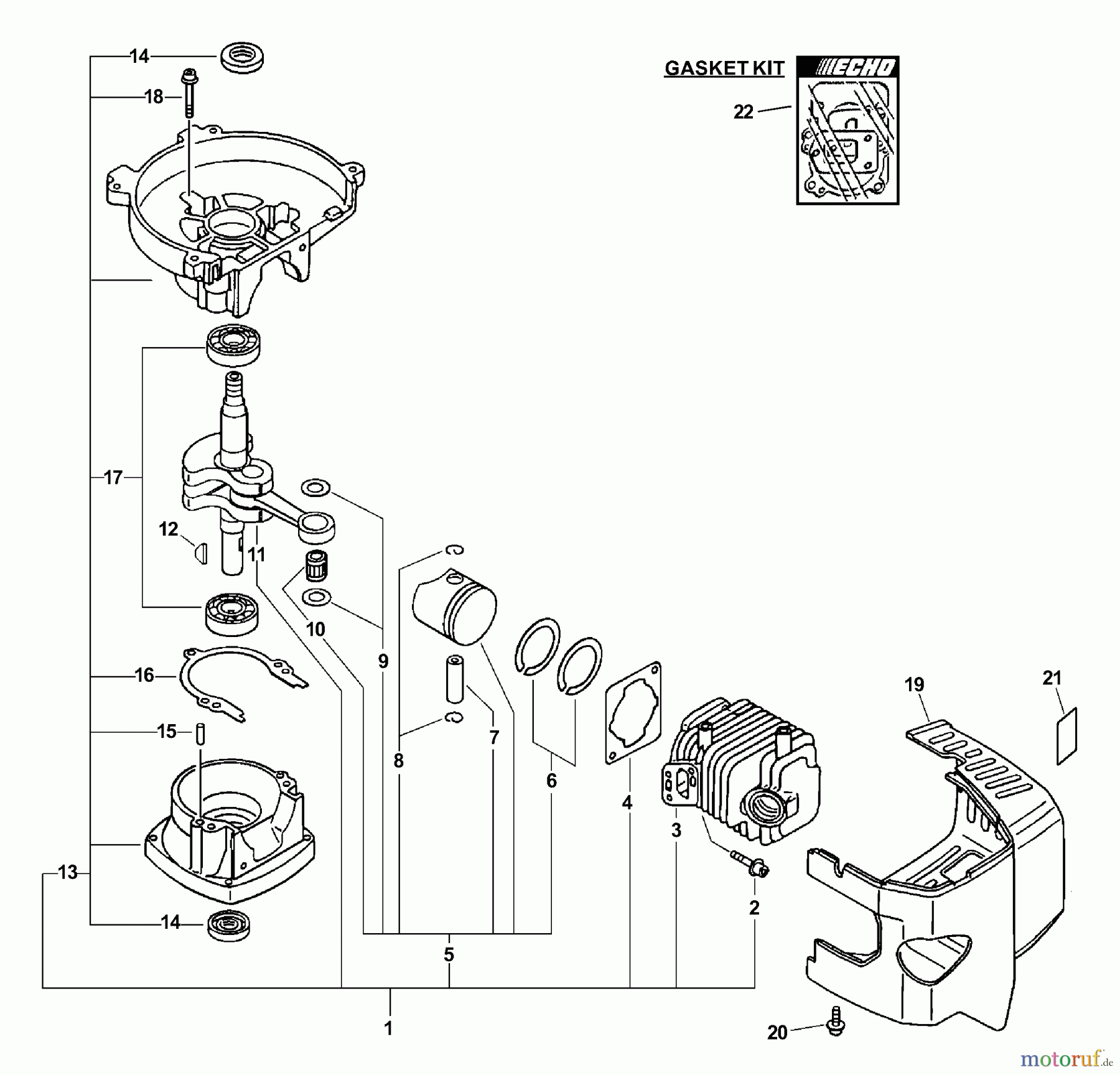 Echo Motorhacken / Kultivierer TC-2100 - Echo Tiller/Cultivator, S/N: 001001 - 999999 (Type 1E) Engine, Crankcase, Cylinder Cover