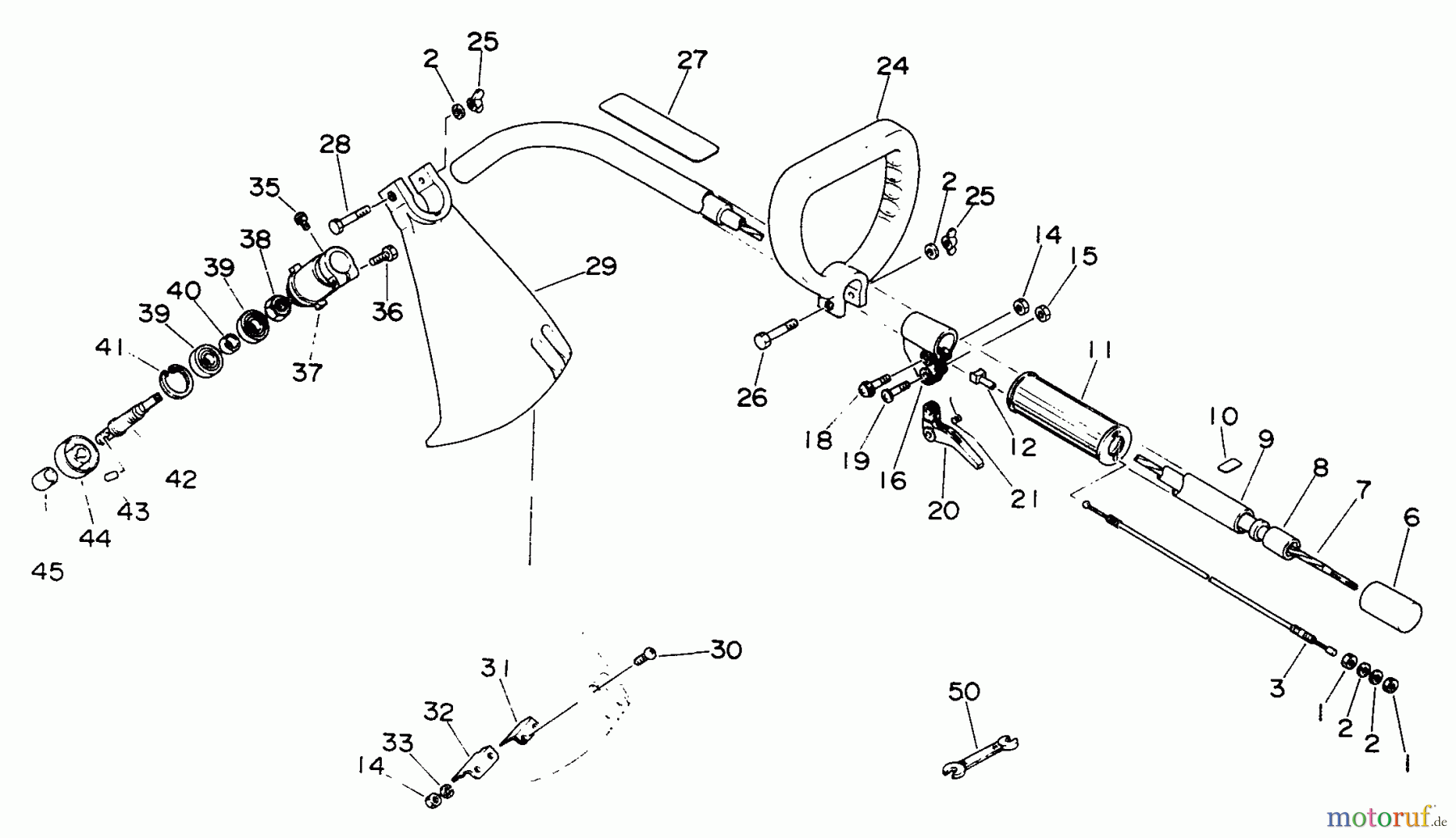 Echo Trimmer, Faden / Bürste GT-1000 - Echo String Trimmer Driveshaft, Handles, Throttle, Stop Switch, Shield, Gear Case, Tools
