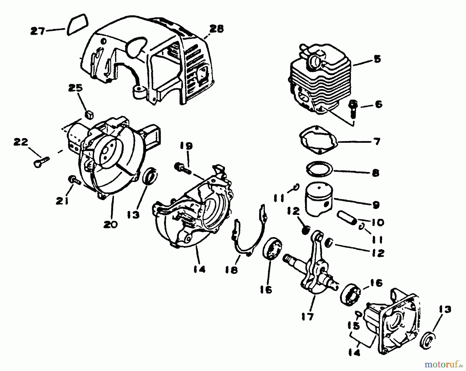 Echo Trimmer, Faden / Bürste GT-1100 - Echo String Trimmer, S/N:001001 - 077000 Engine, Crankcase, Fan Housing, Cover