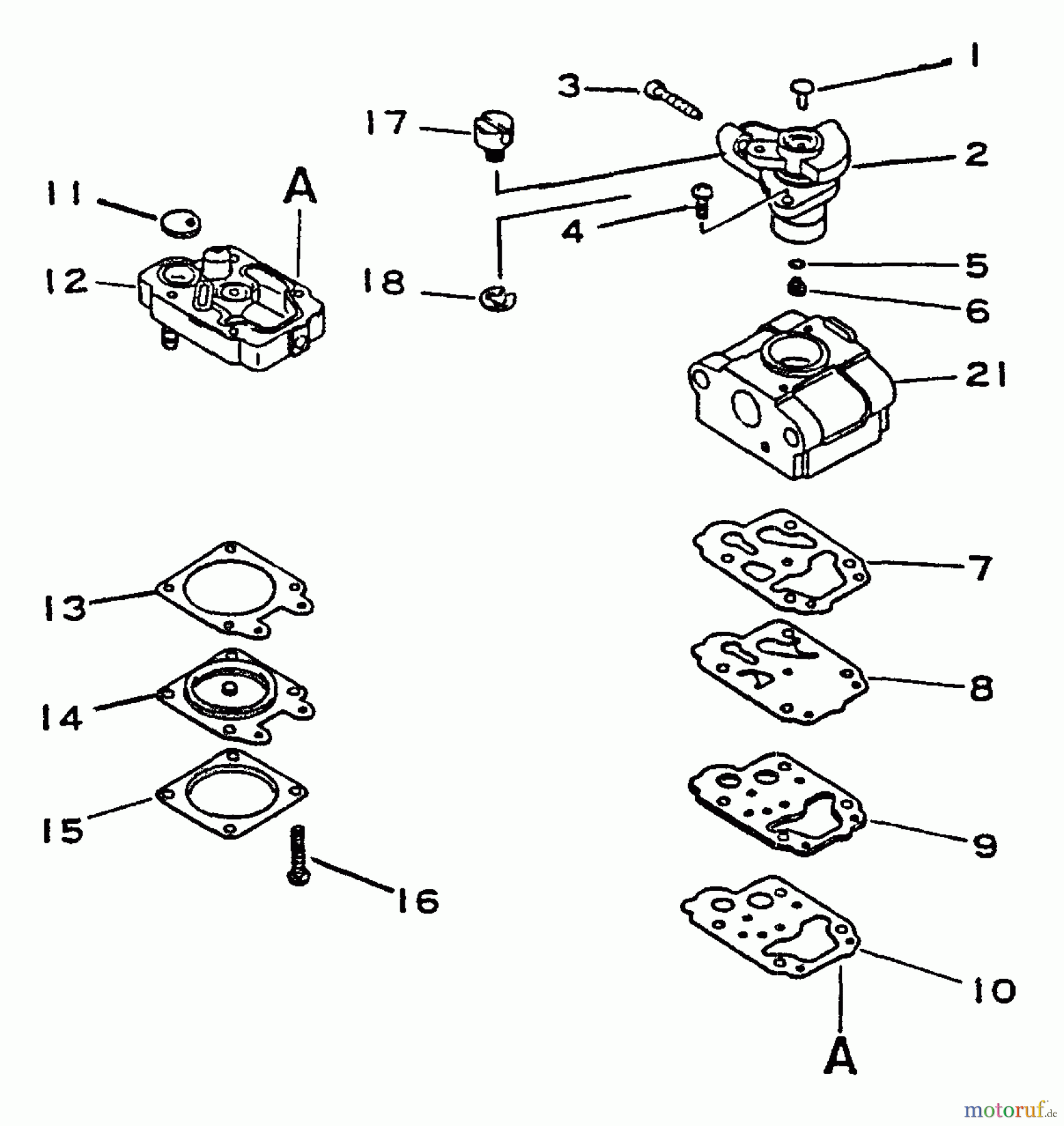 Echo Trimmer, Faden / Bürste GT-1100 - Echo String Trimmer, S/N:077001 - 098000 Carburetor