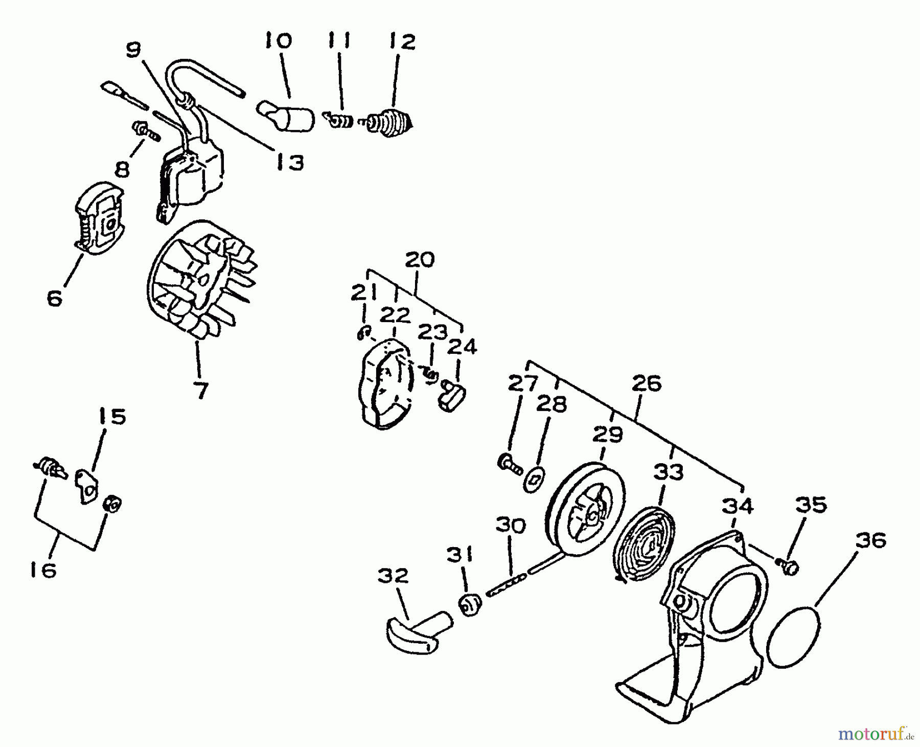 Echo Trimmer, Faden / Bürste GT-1100 - Echo String Trimmer, S/N:077001 - 098000 Starter, Ignition, Stop Switch, Clutch