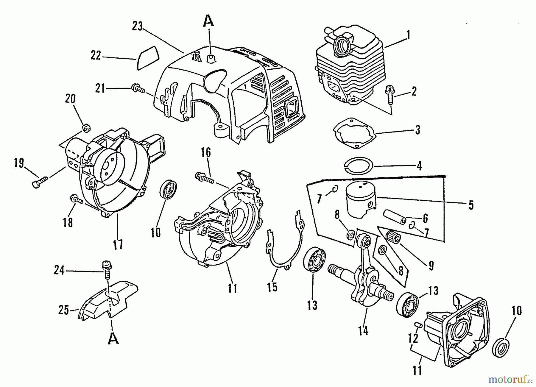 Echo Trimmer, Faden / Bürste GT-1100 - Echo String Trimmer, S/N:098001 - 126000 Engine, Crankcase, Fan Housing, Cover