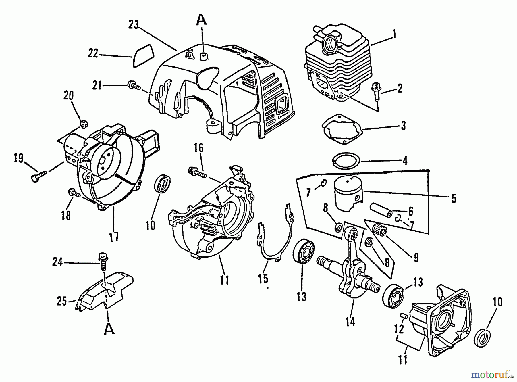 Echo Trimmer, Faden / Bürste GT-1100 - Echo String Trimmer, S/N:126001 - 174348 Engine, Crankcase, Fan Housing, Cover