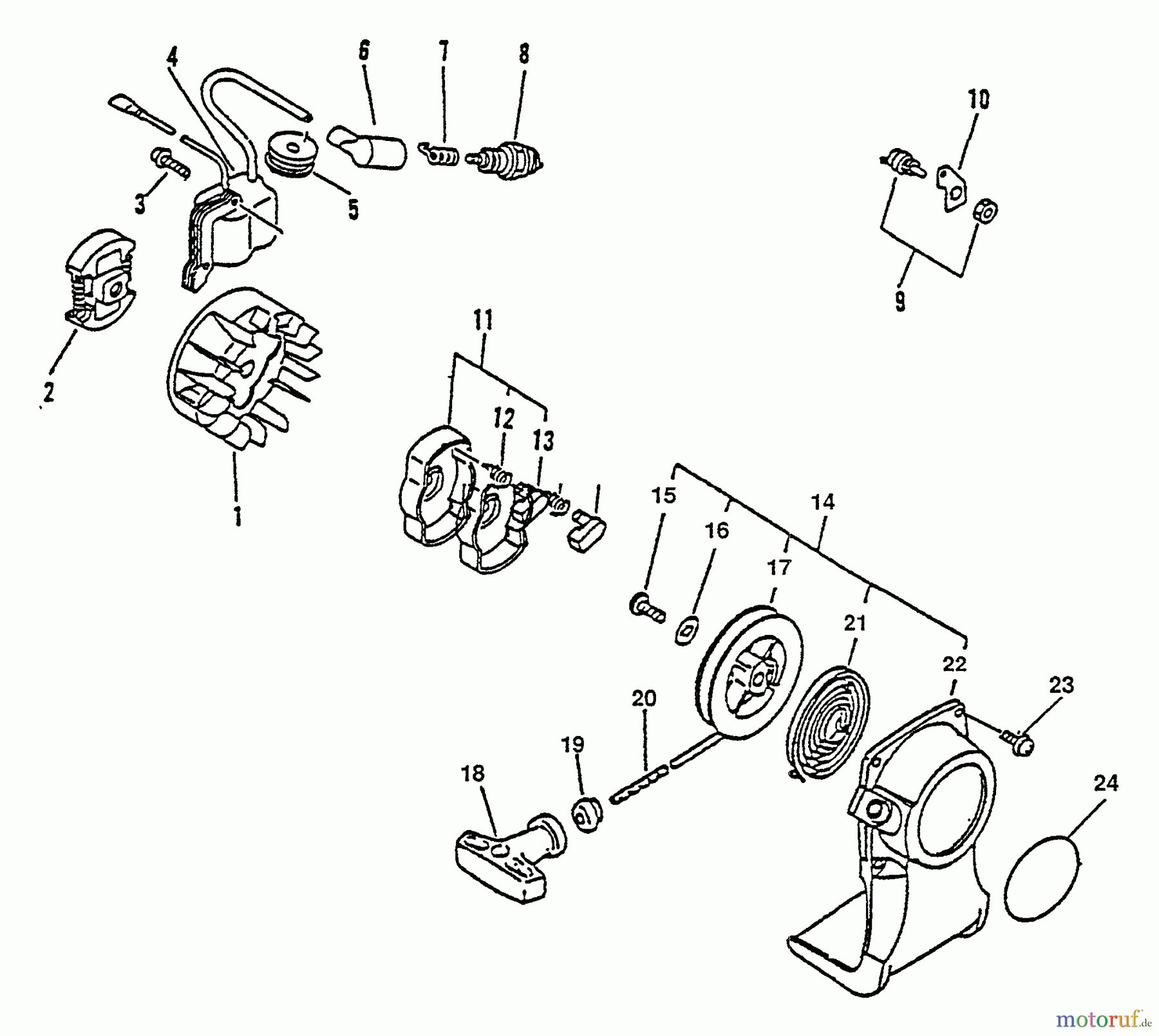 Echo Trimmer, Faden / Bürste GT-1100 - Echo String Trimmer, S/N:181001 - 252599 Starter, Ignition, Stop Switch, Clutch