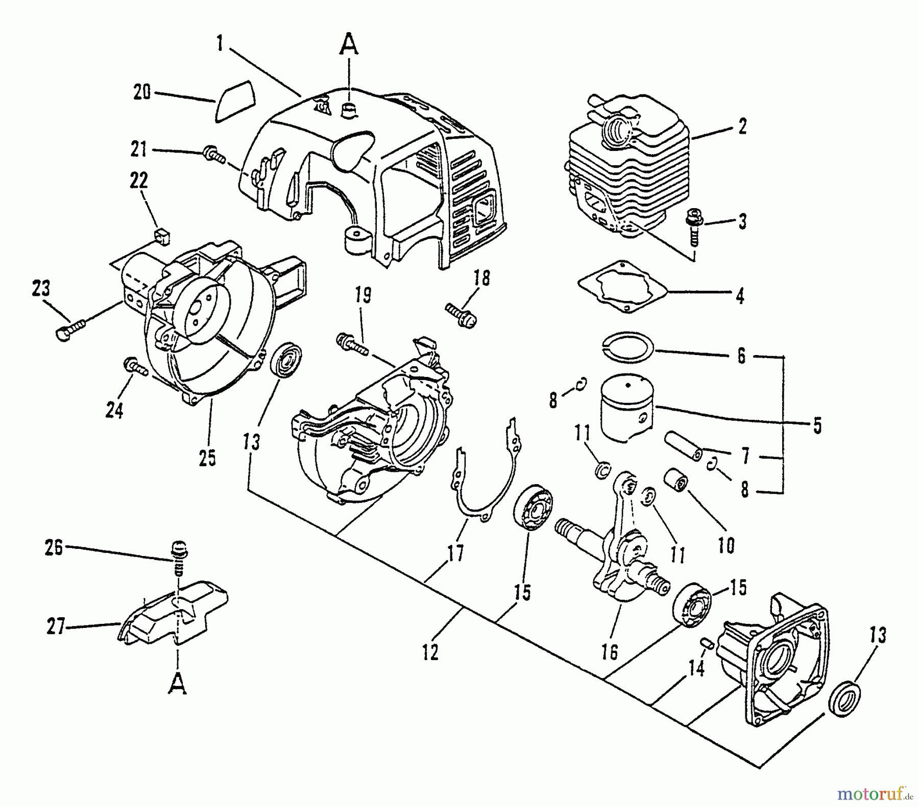 Echo Trimmer, Faden / Bürste GT-1100 - Echo String Trimmer, S/N:252600 - 999999 Engine, Crankcase, Fan Housing, Cover