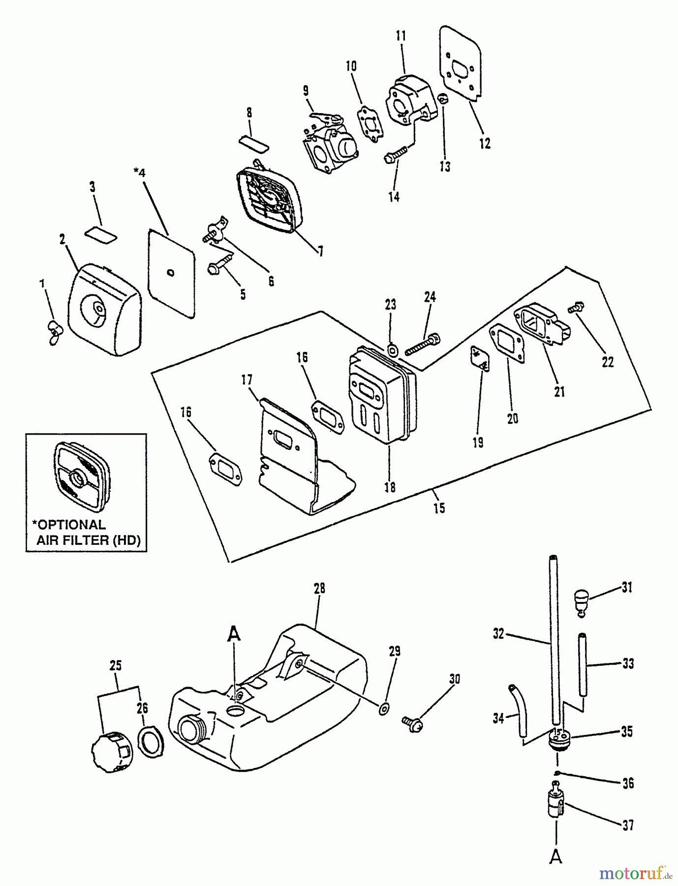 Echo Trimmer, Faden / Bürste GT-1100 - Echo String Trimmer, S/N:252600 - 999999 Intake, Exhaust, Air Cleaner