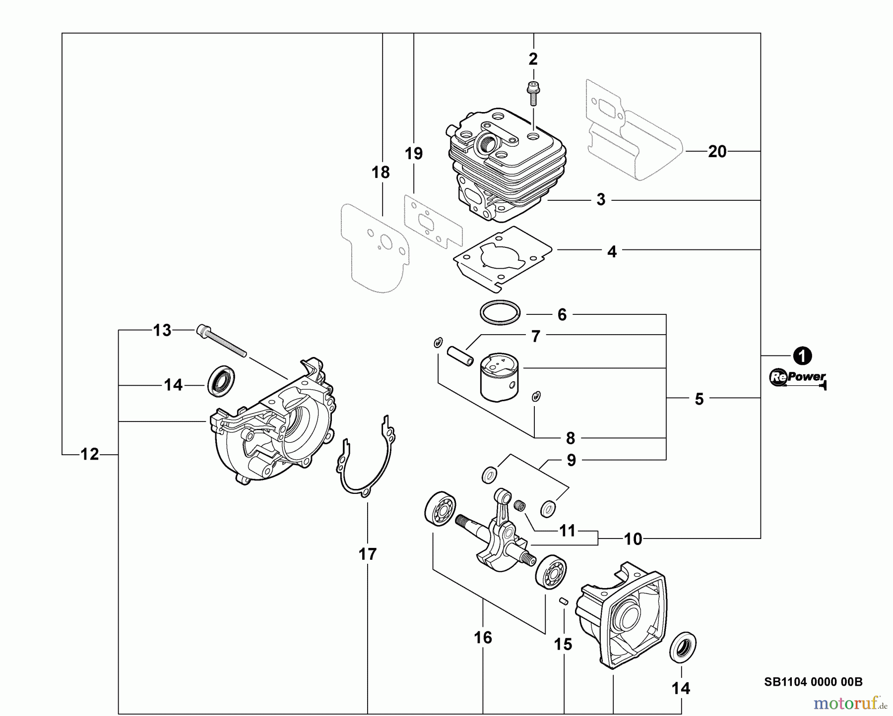 Echo Bläser / Sauger / Häcksler / Mulchgeräte PB-250 - Echo Hand Held Blower, S/N: P36826001001 - P36826999999 Engine, Short Block - SB1104