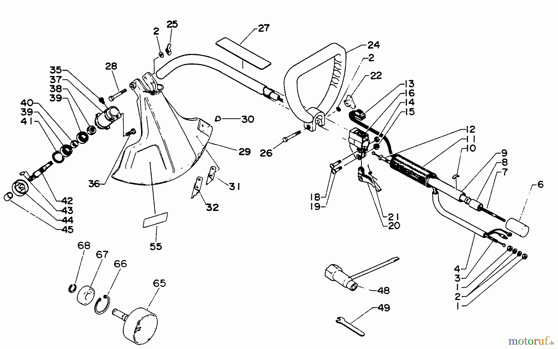 Echo Trimmer, Faden / Bürste GT-2100 - Echo String Trimmer Driveshaft, Handles, Throttle, Stop Switch, Shield, Gear Case, Tools