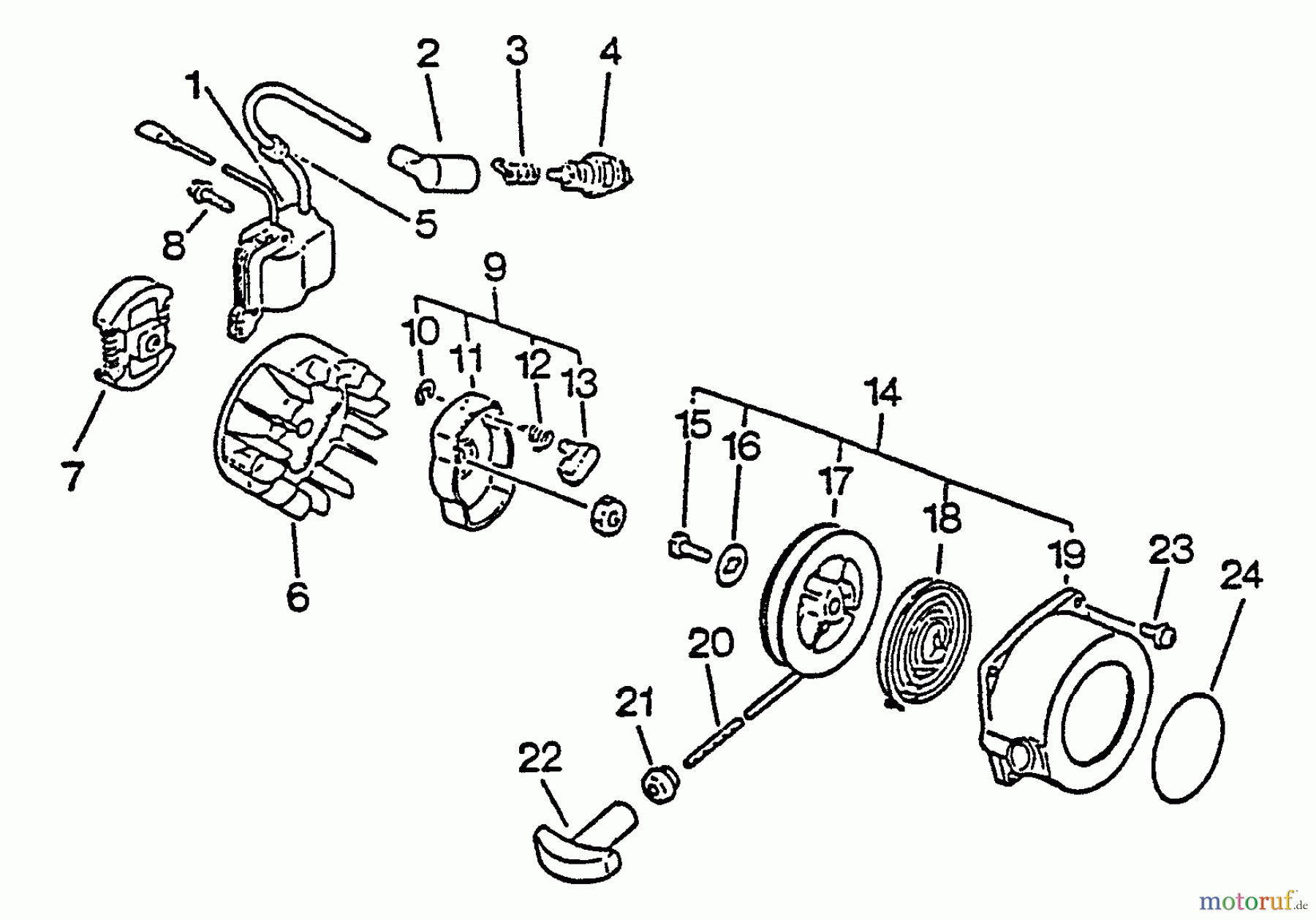 Echo Trimmer, Faden / Bürste GT-2103 - Echo String Trimmer, S/N:001001 - 031001 Clutch, Ignition, Starter