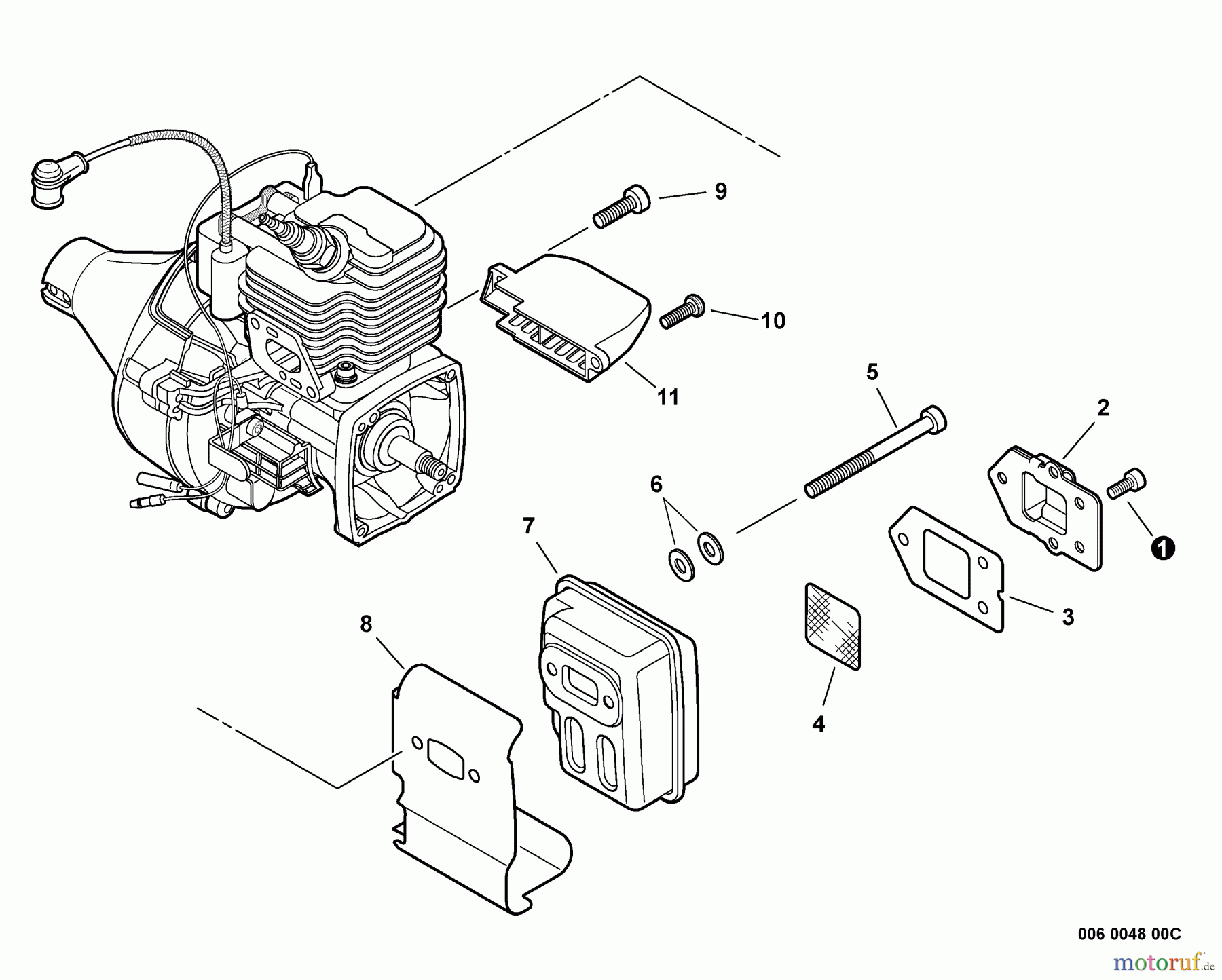 Echo Trimmer, Faden / Bürste GT-225 - Echo String Trimmer, S/N:S09911001001 - S09911999999 Exhaust