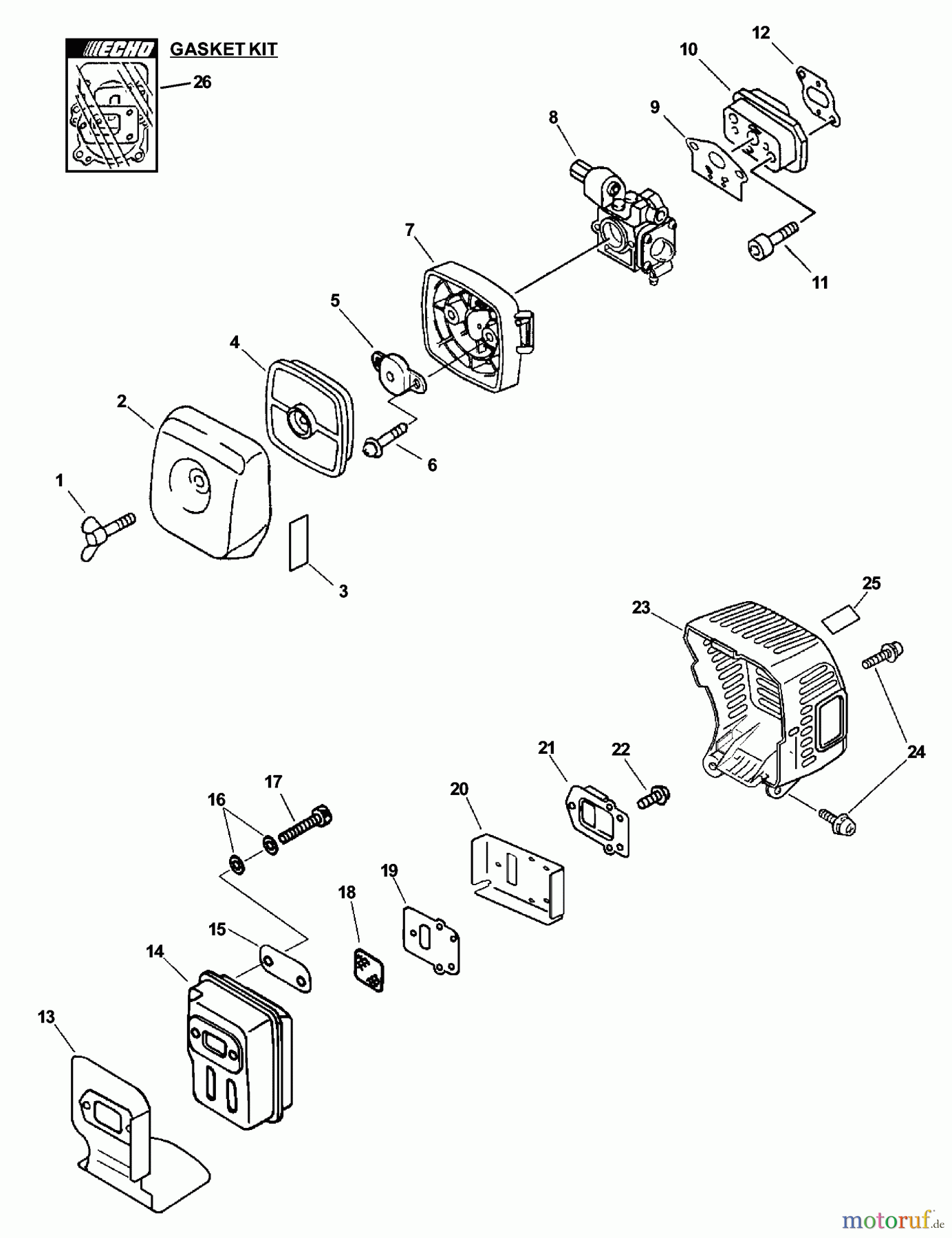 Echo Trimmer, Faden / Bürste GT-231 - Echo String Trimmer, S/N:02001001 - 02999999 Intake, Exhaust