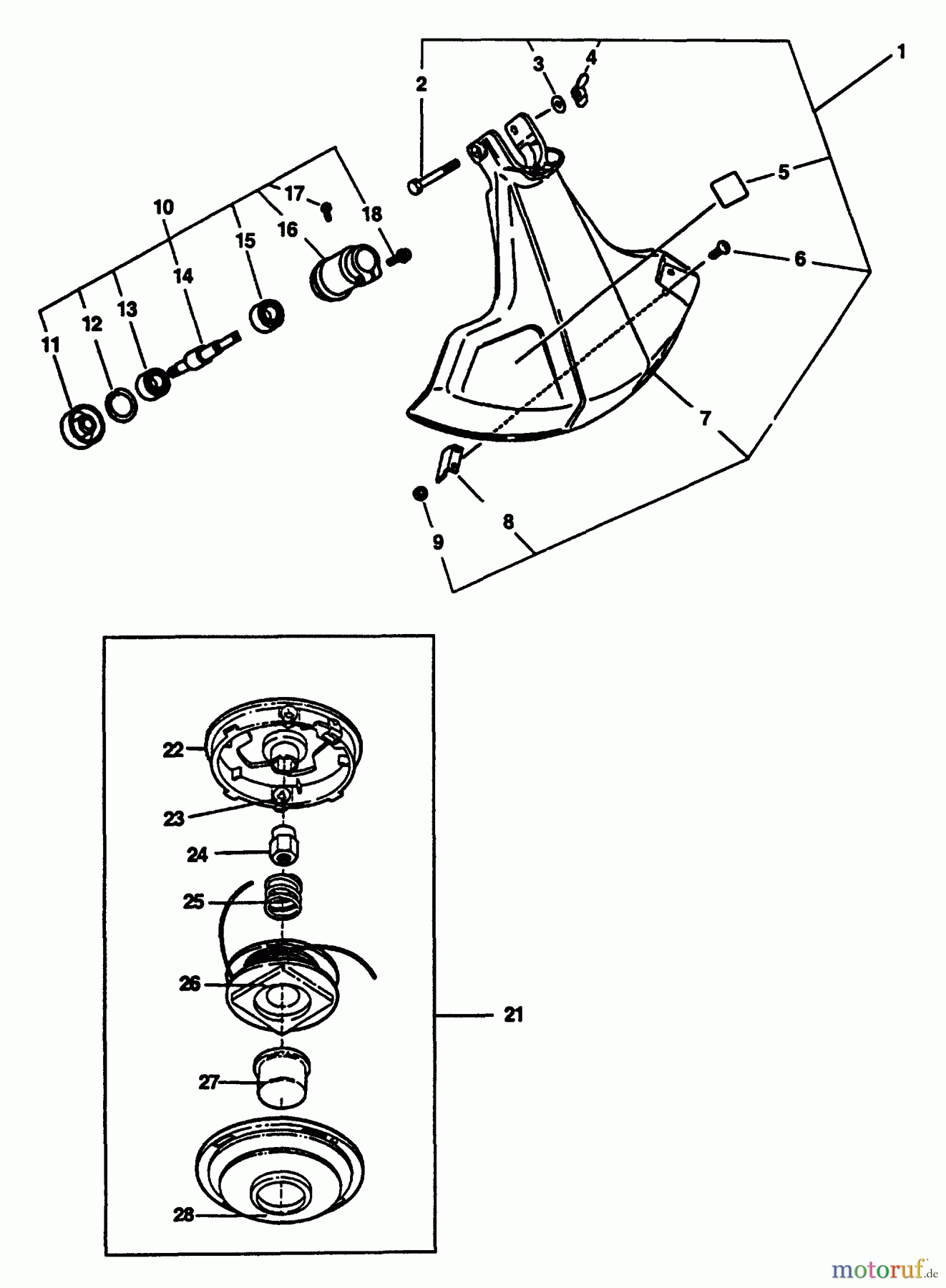 Echo Trimmer, Faden / Bürste GT-2400 - Echo String Trimmer (Type 1E) Shield, Gear Case, Line Head