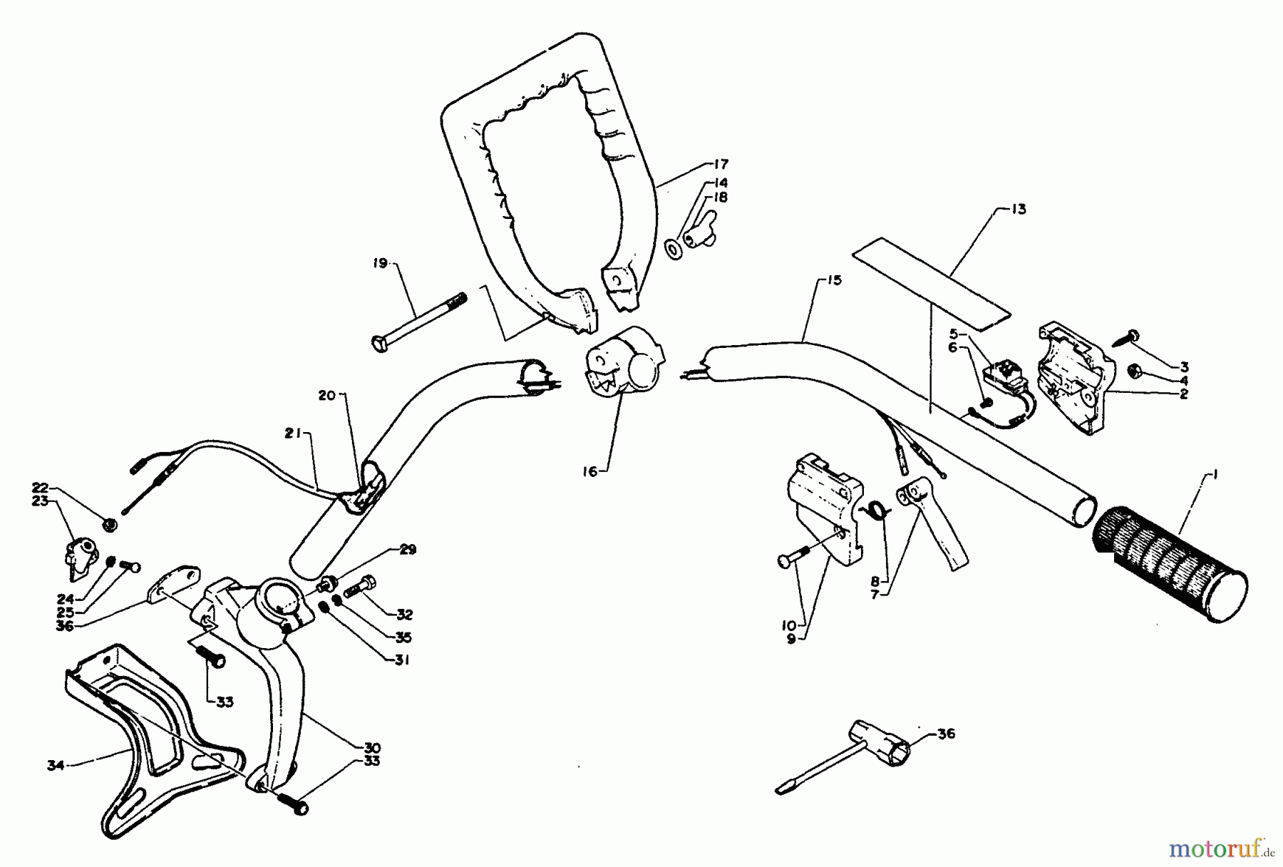 Echo Trimmer, Faden / Bürste GTL-140 - Echo String Trimmer, S/N: 0001001 - 0010204 Driveshaft, Throttle, Handles, Stop Switch, Stand, Tools